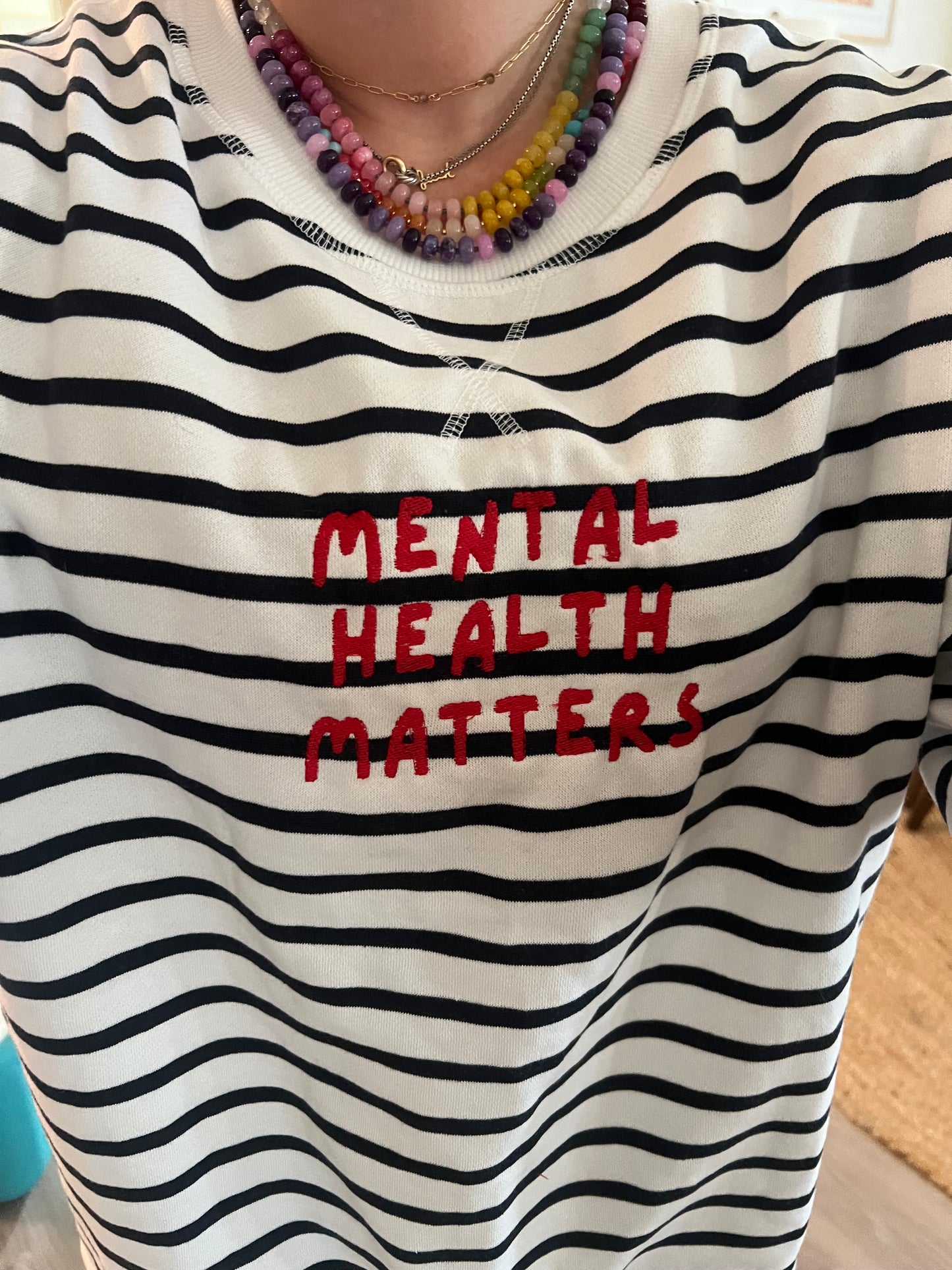 Mental Health Matters - Navy Striped Crewneck