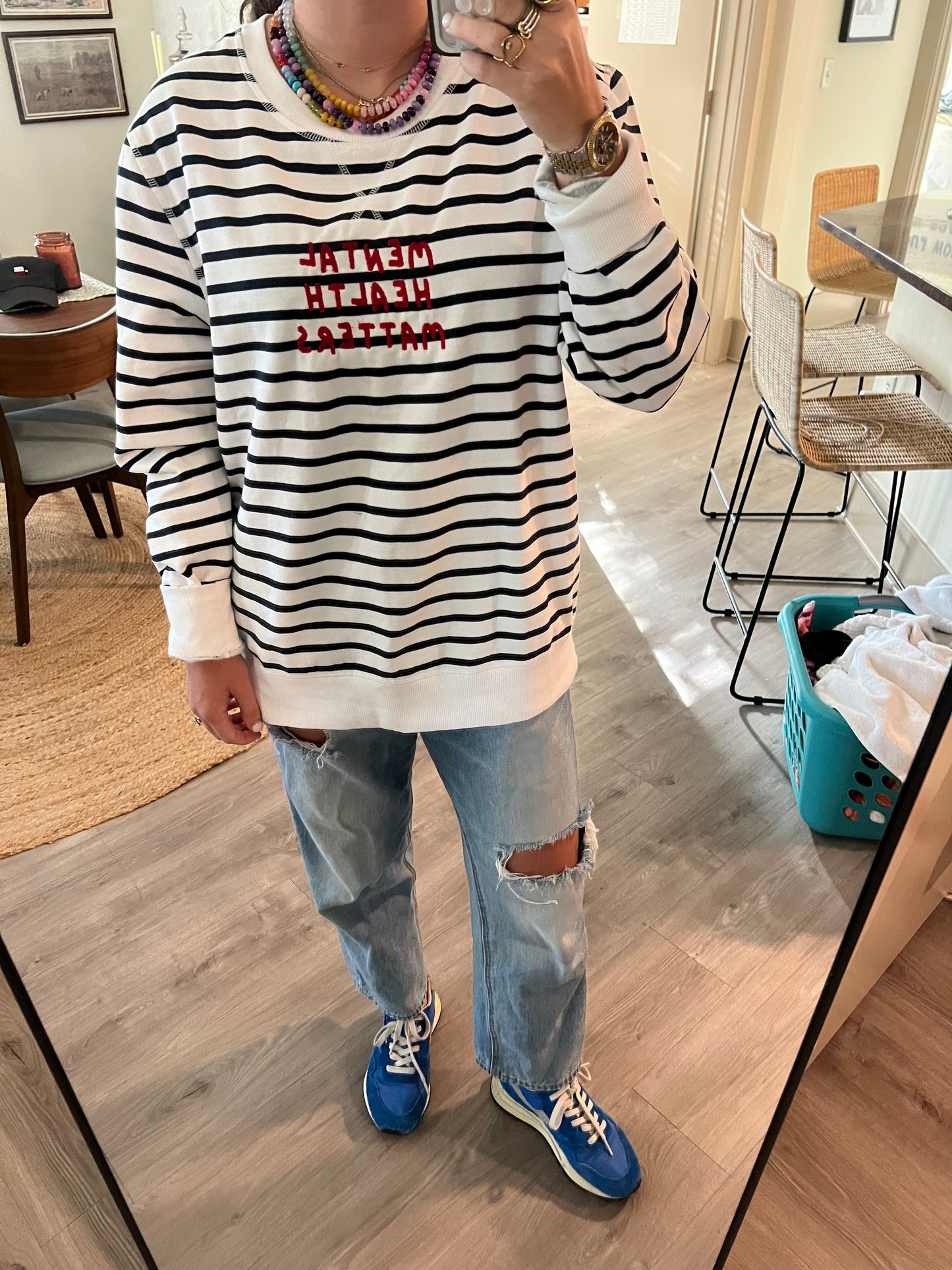 Mental Health Matters - Navy Striped Crewneck