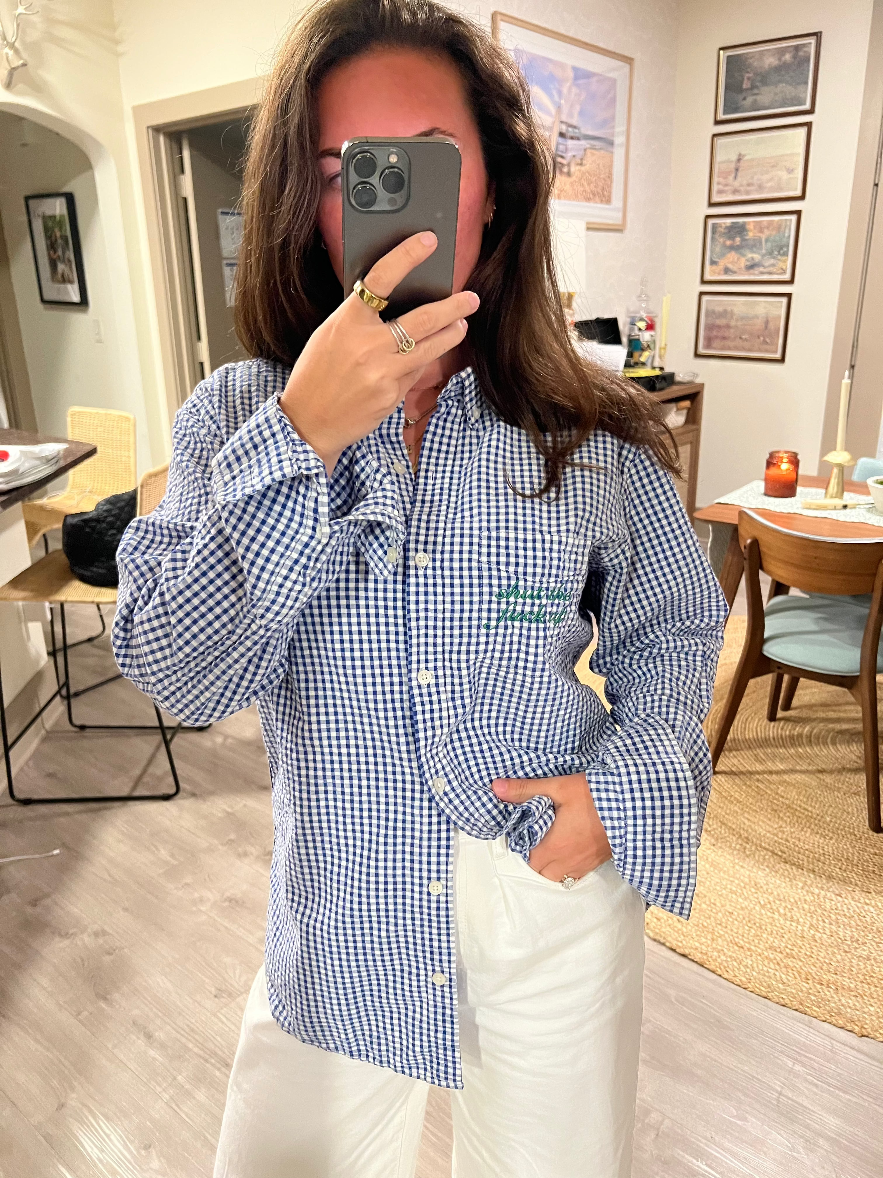 STFU Button Down - Blue Plaid & Green