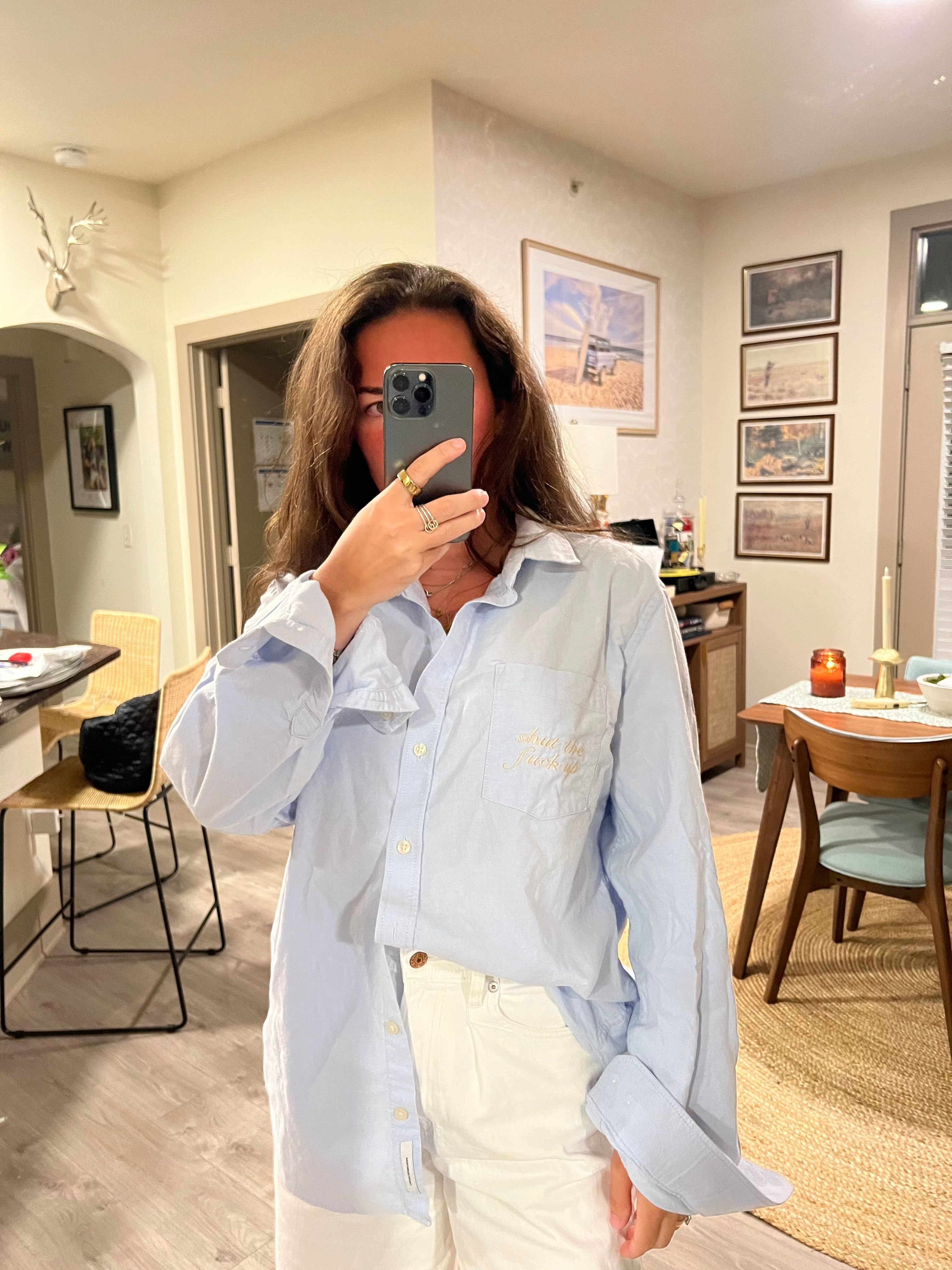 STFU Button Down - Blue & Cream