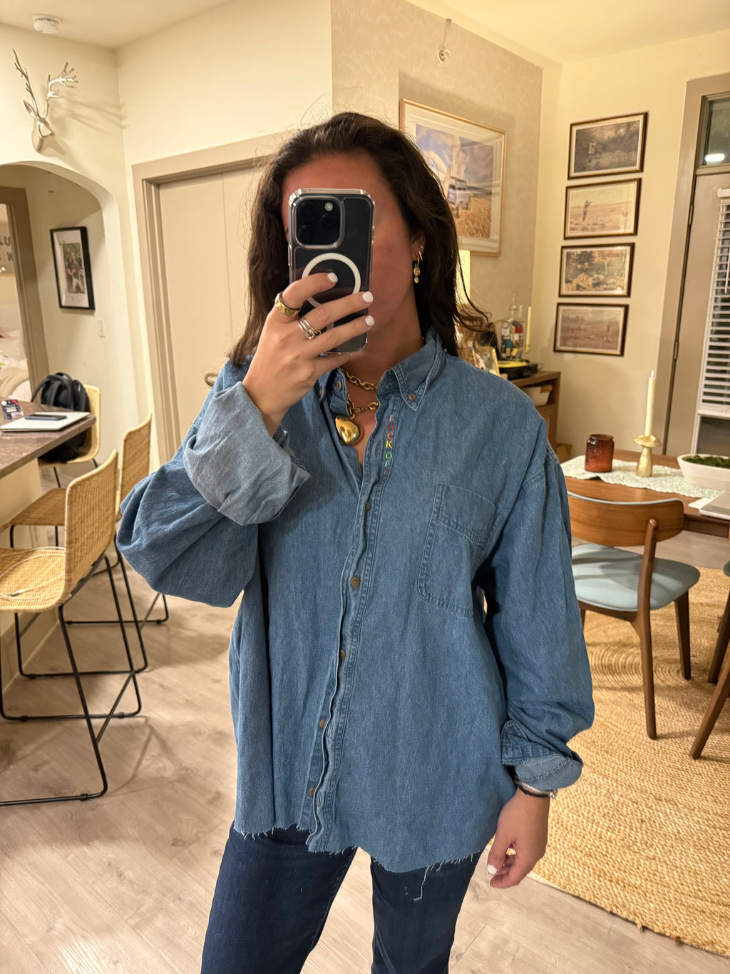 F Off Button Down - Denim & Rainbow