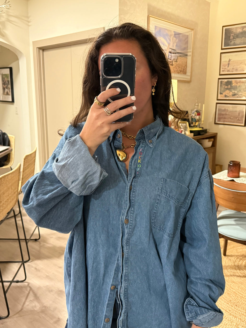 F Off Button Down - Denim & Rainbow