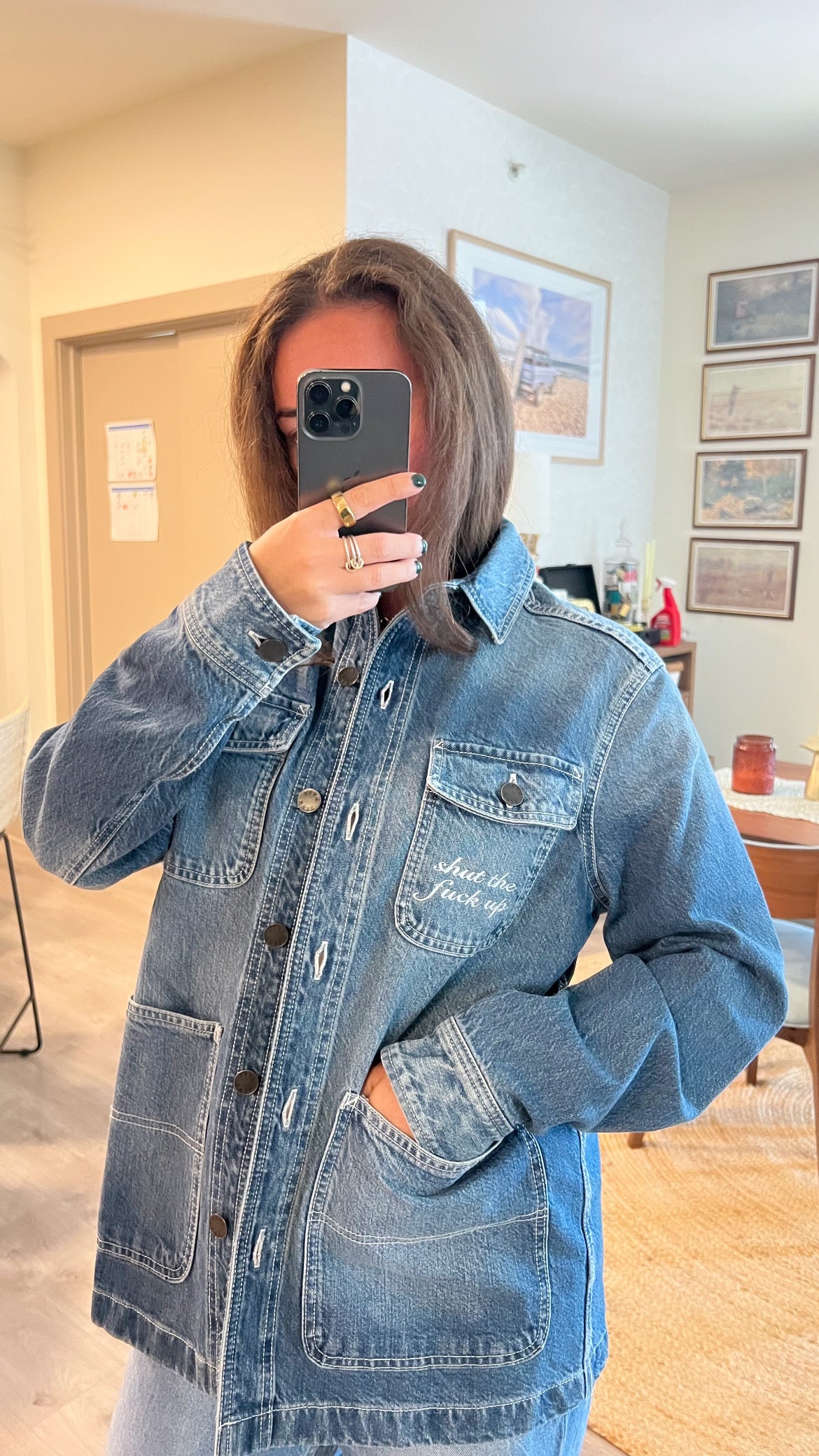 STFU Button Down - Denim & White - Size S