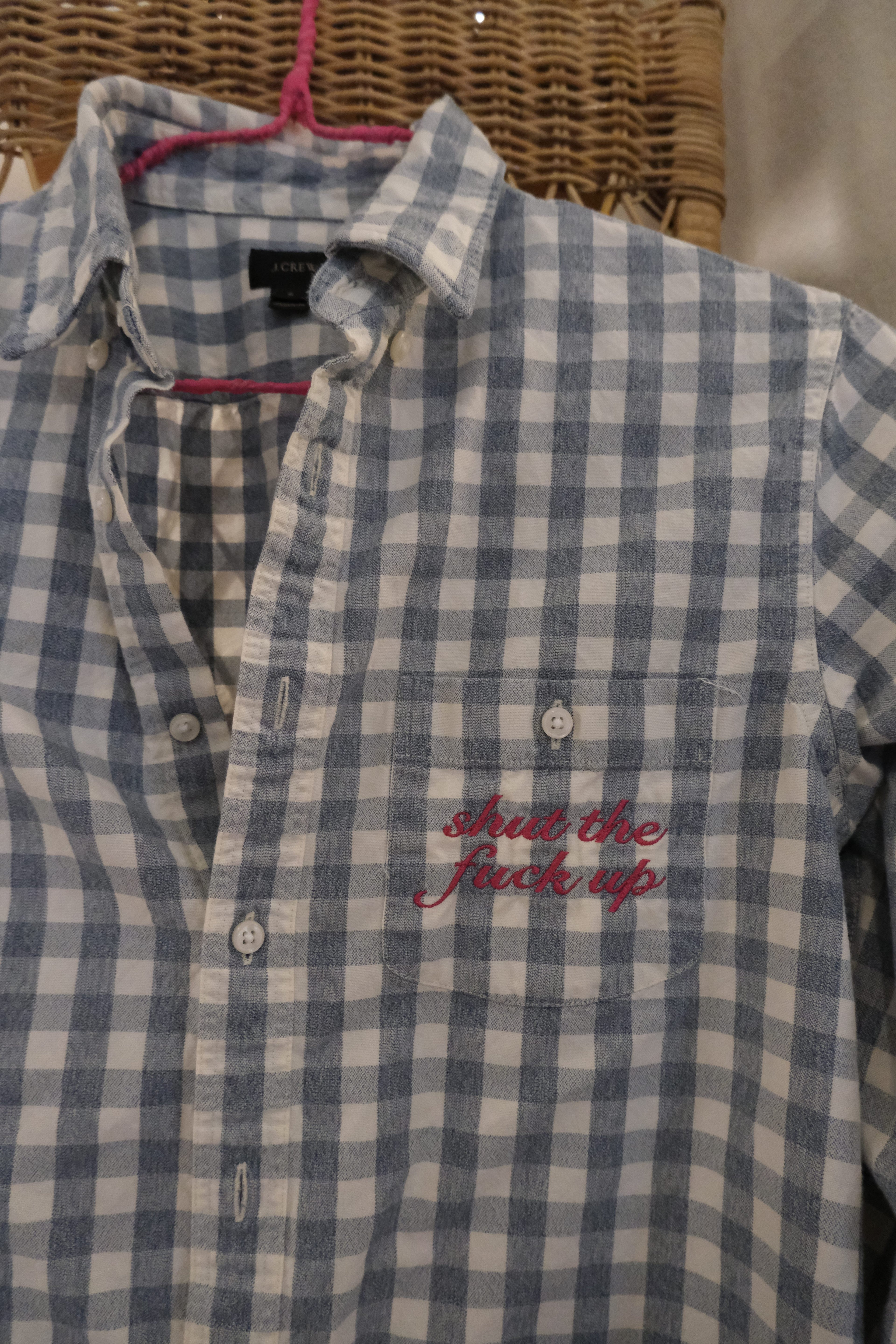 STFU Button Down - Gray Checkered & Red