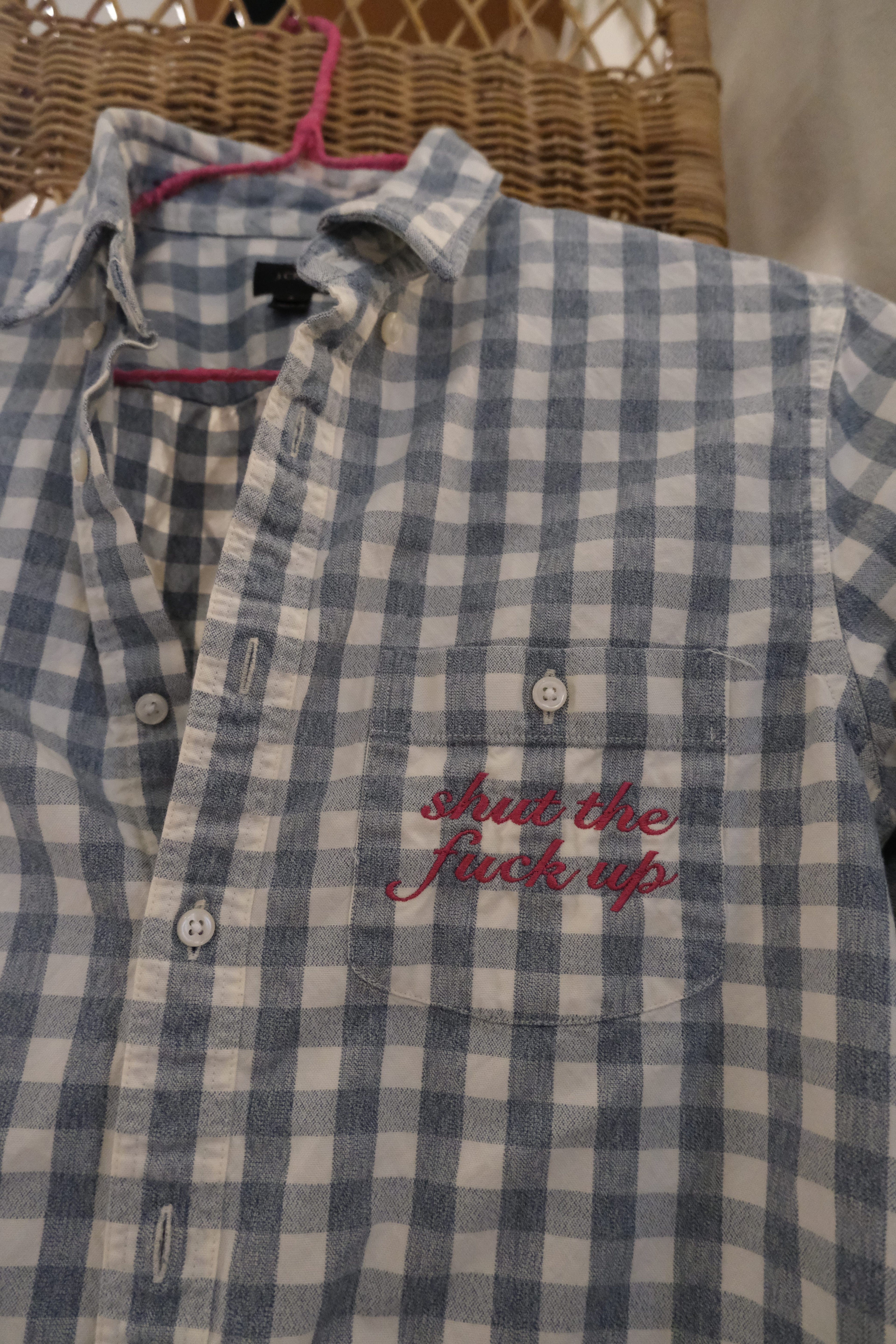 STFU Button Down - Gray Checkered & Red
