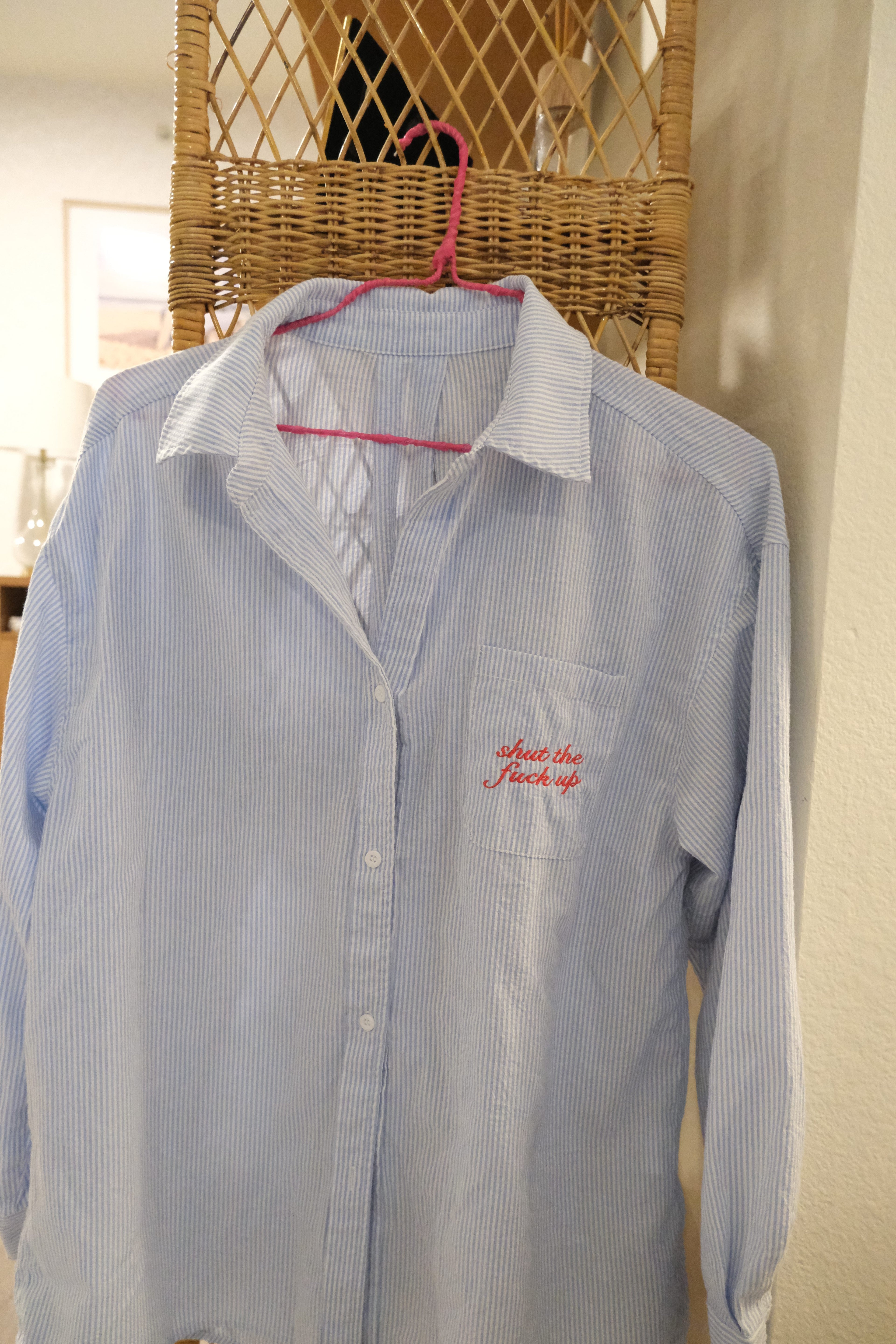 STFU Button Down - Blue Seersucker & White