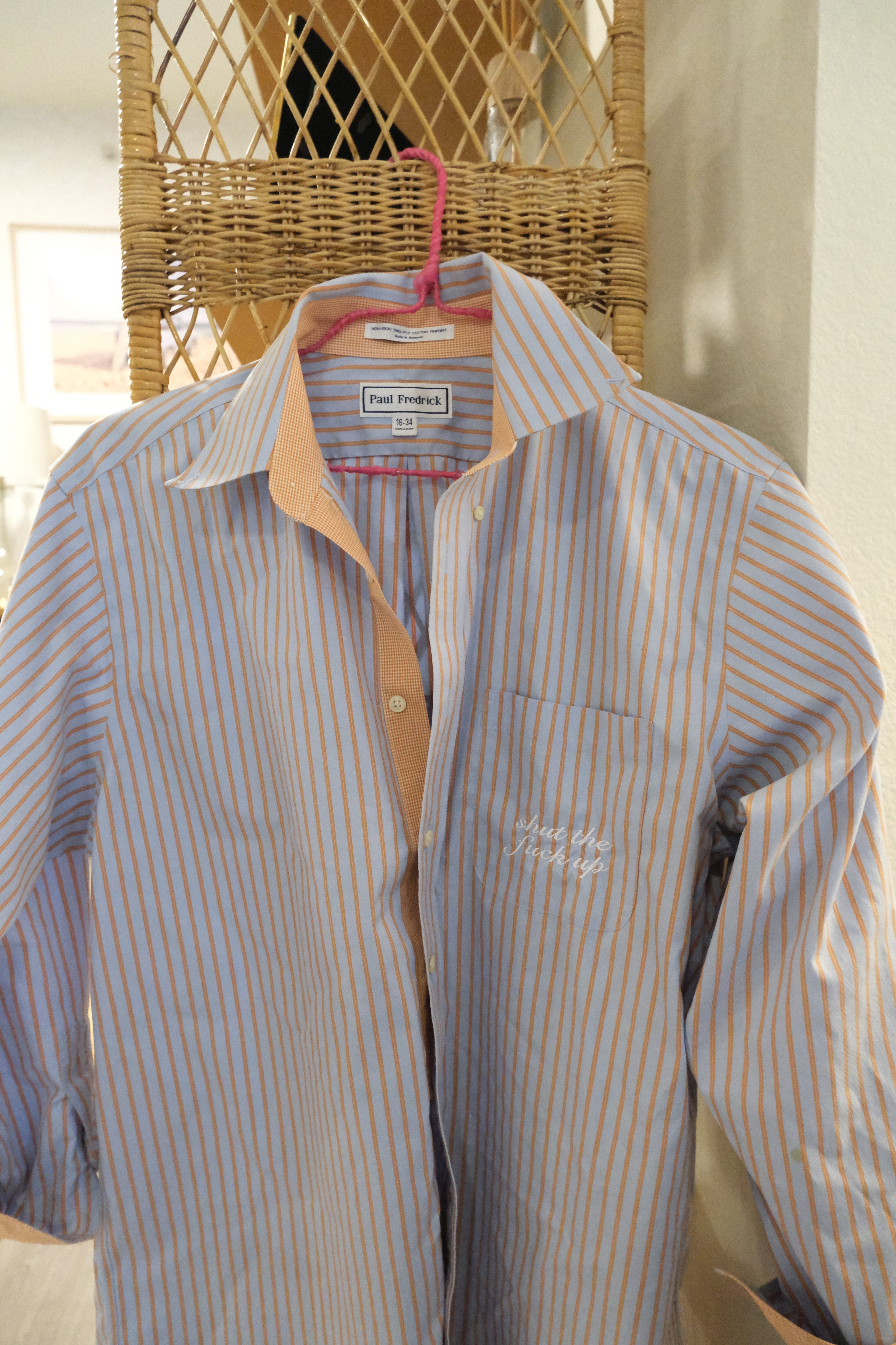 STFU Button Down - Blue/Orange Stripe & White