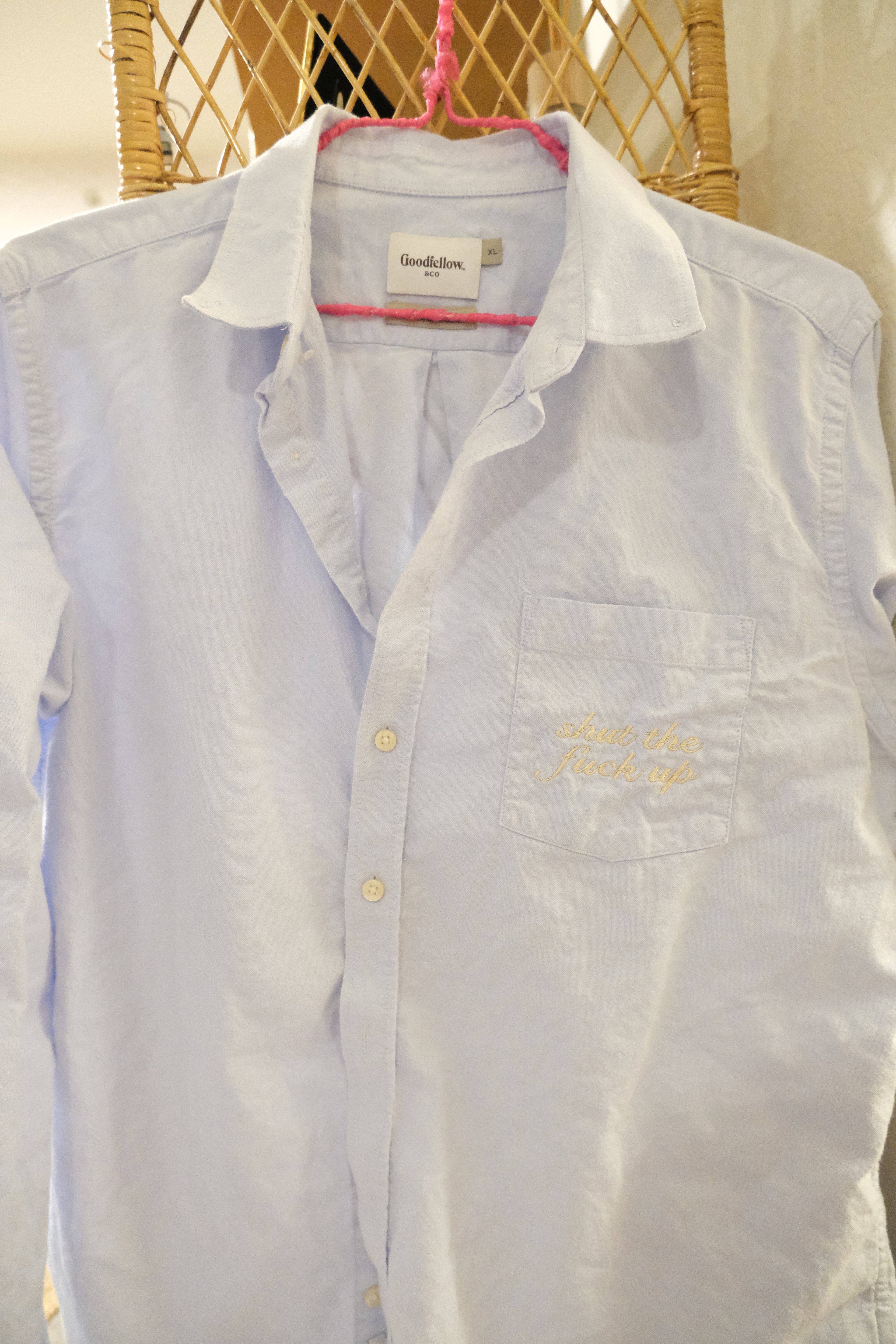 STFU Button Down - Blue & Cream