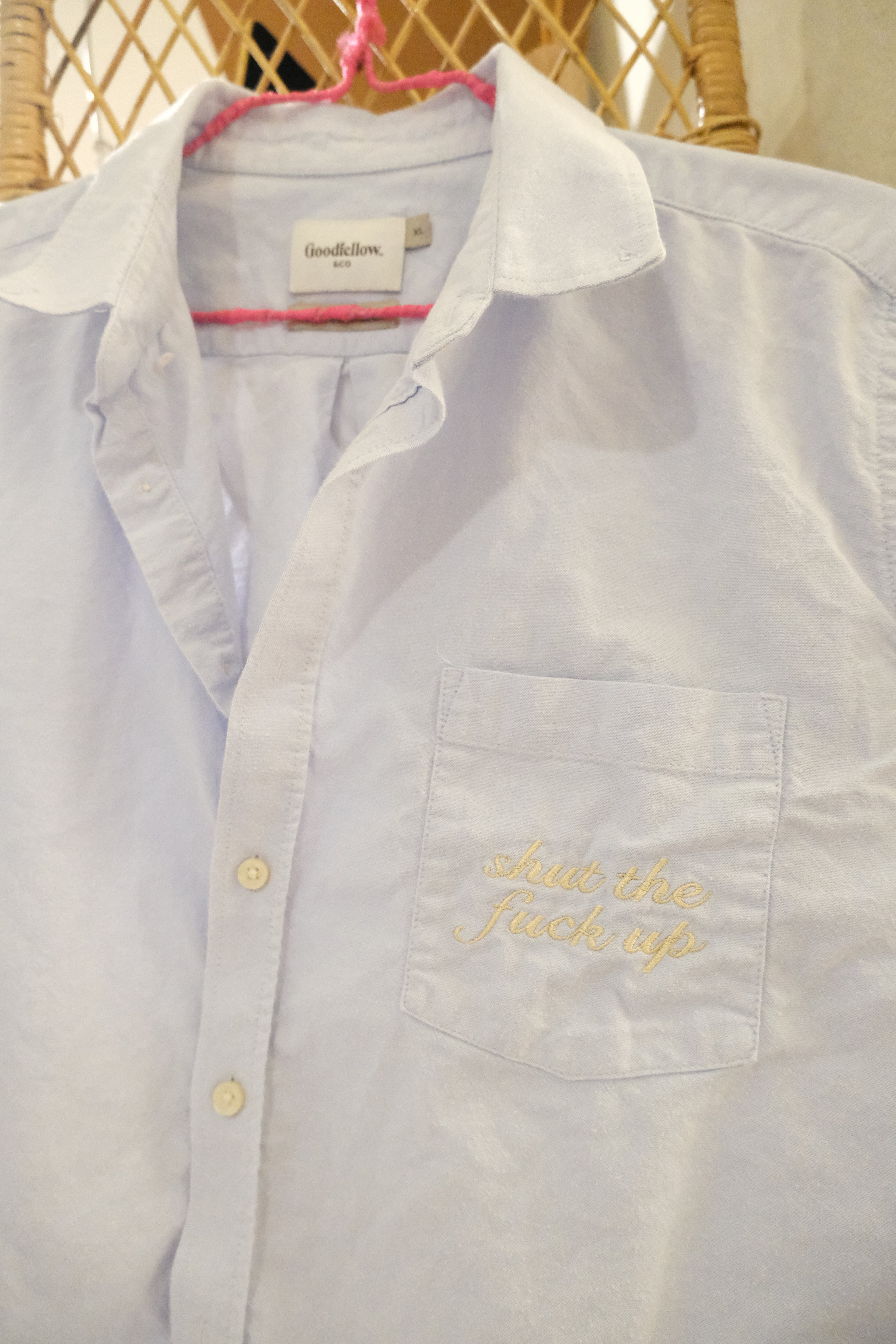 STFU Button Down - Blue & Cream