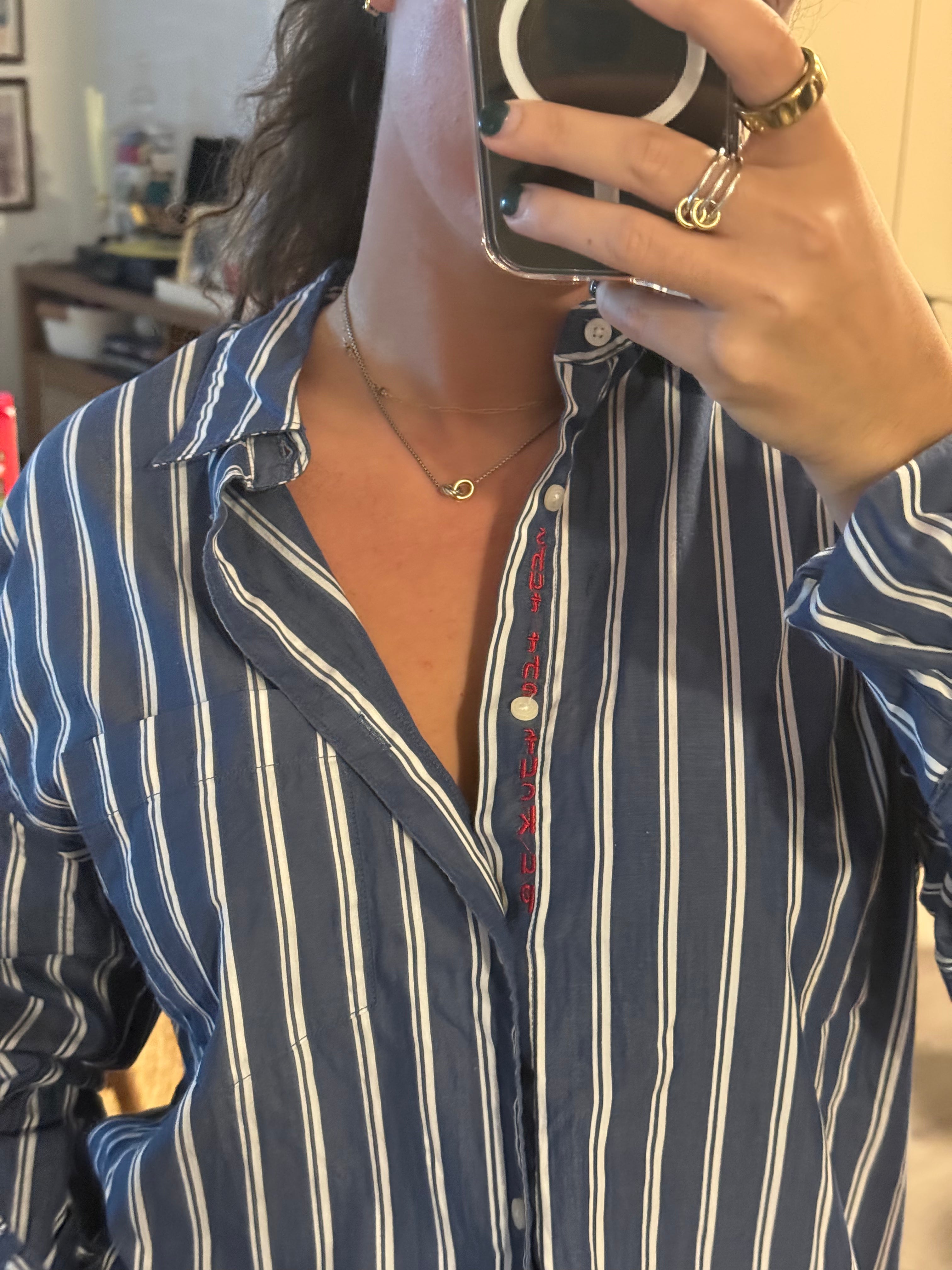 STFU Button Down - Blue Stripes & Rep (Size L)