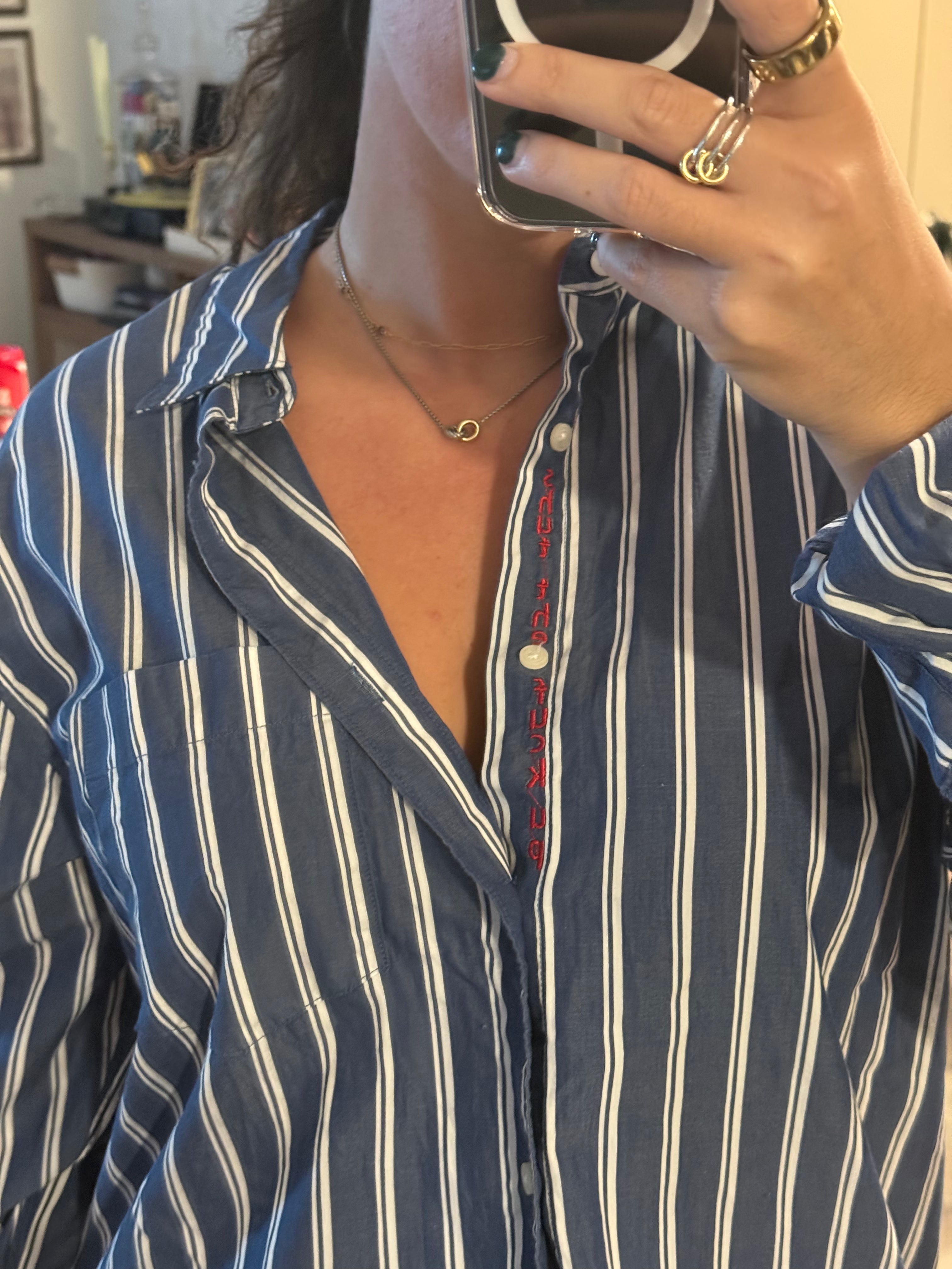 STFU Button Down - Blue Stripes & Rep (Size L)