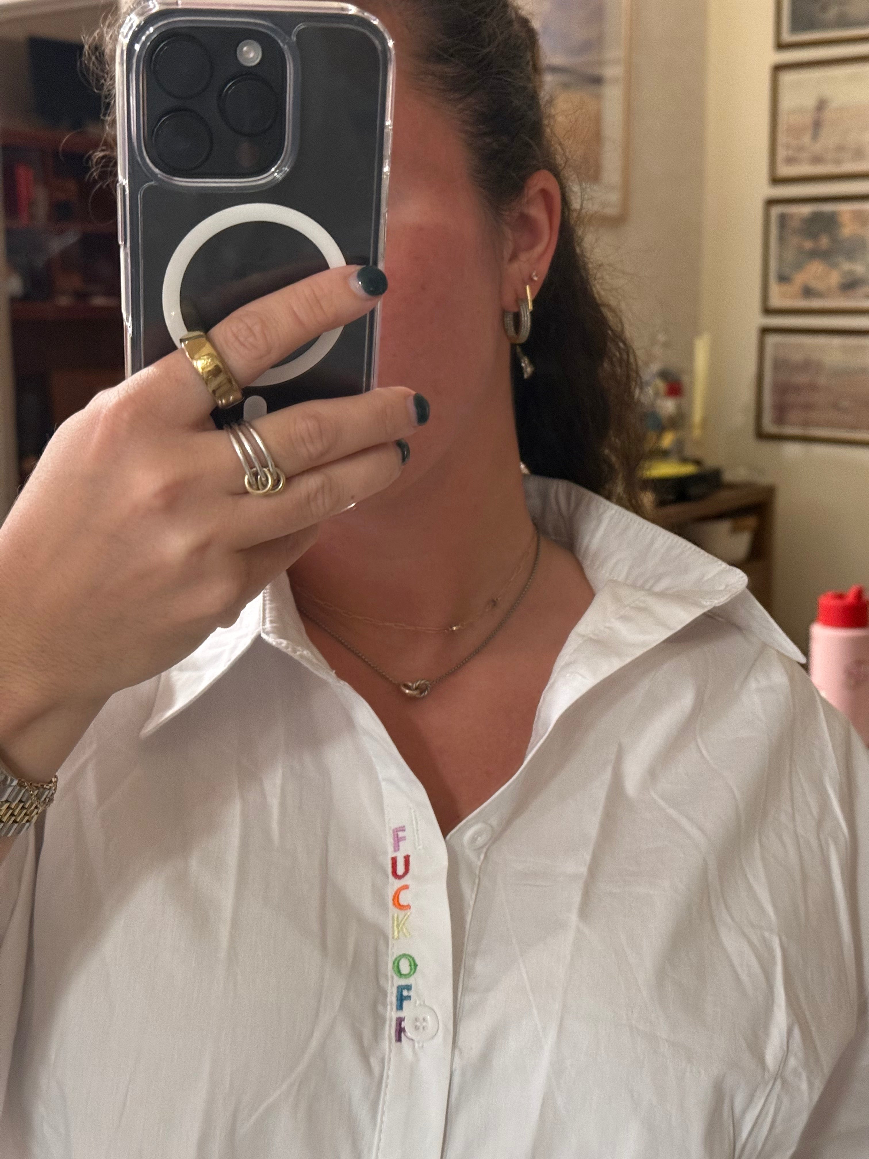 F Off Button Down - White & Rainbow