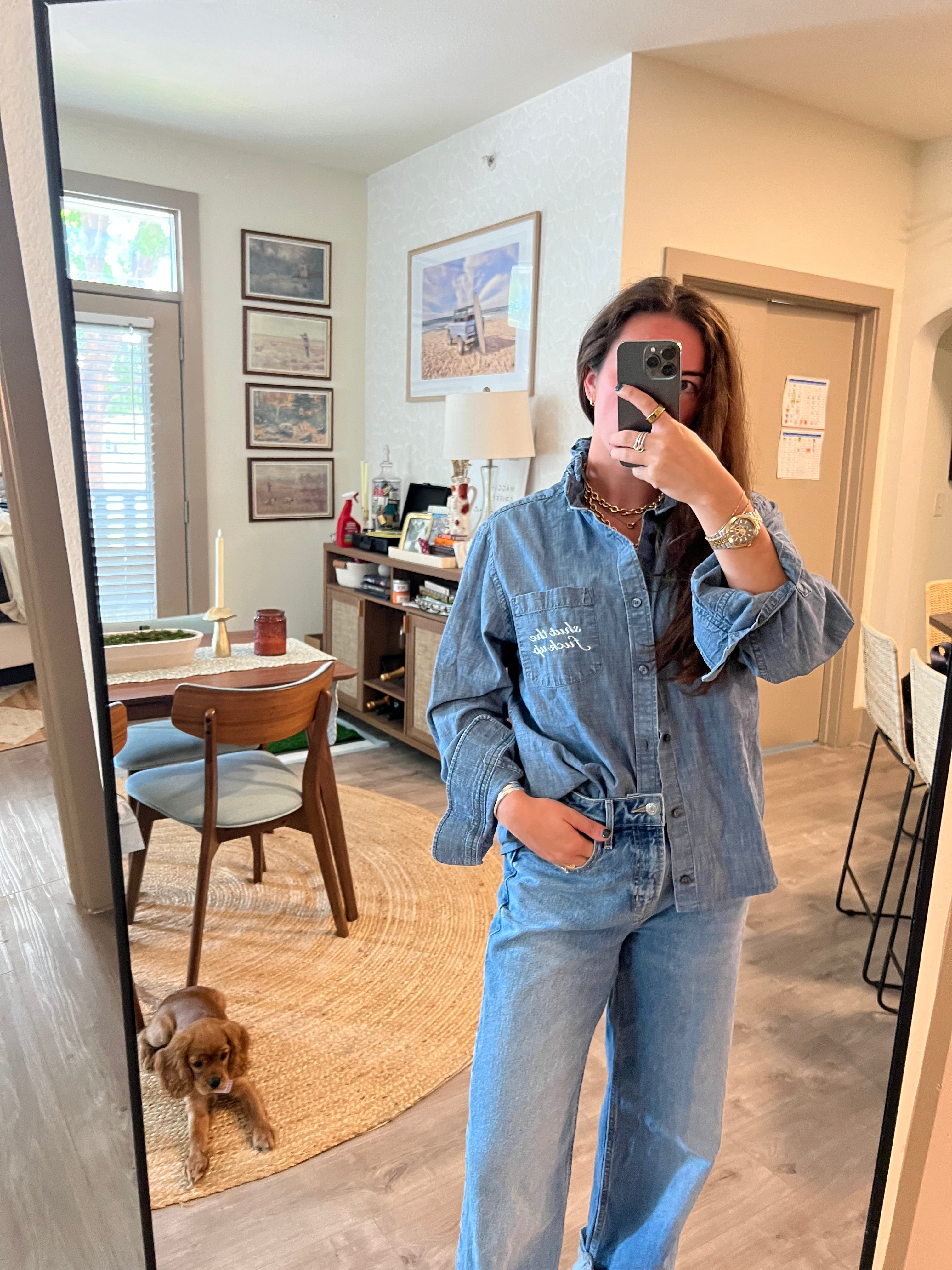 STFU Button Down - Denim & White - Size L