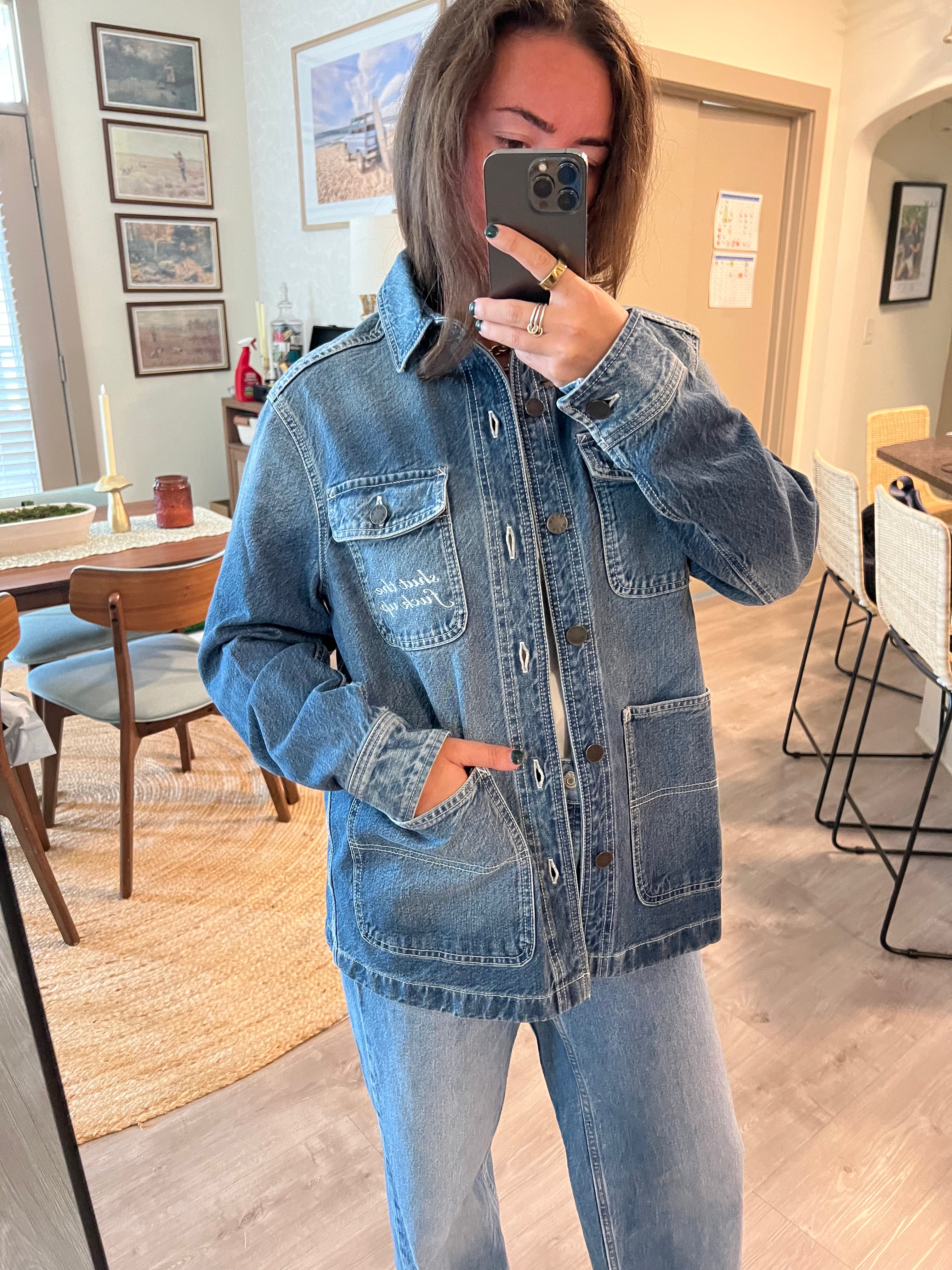 STFU Button Down - Denim & White - Size S