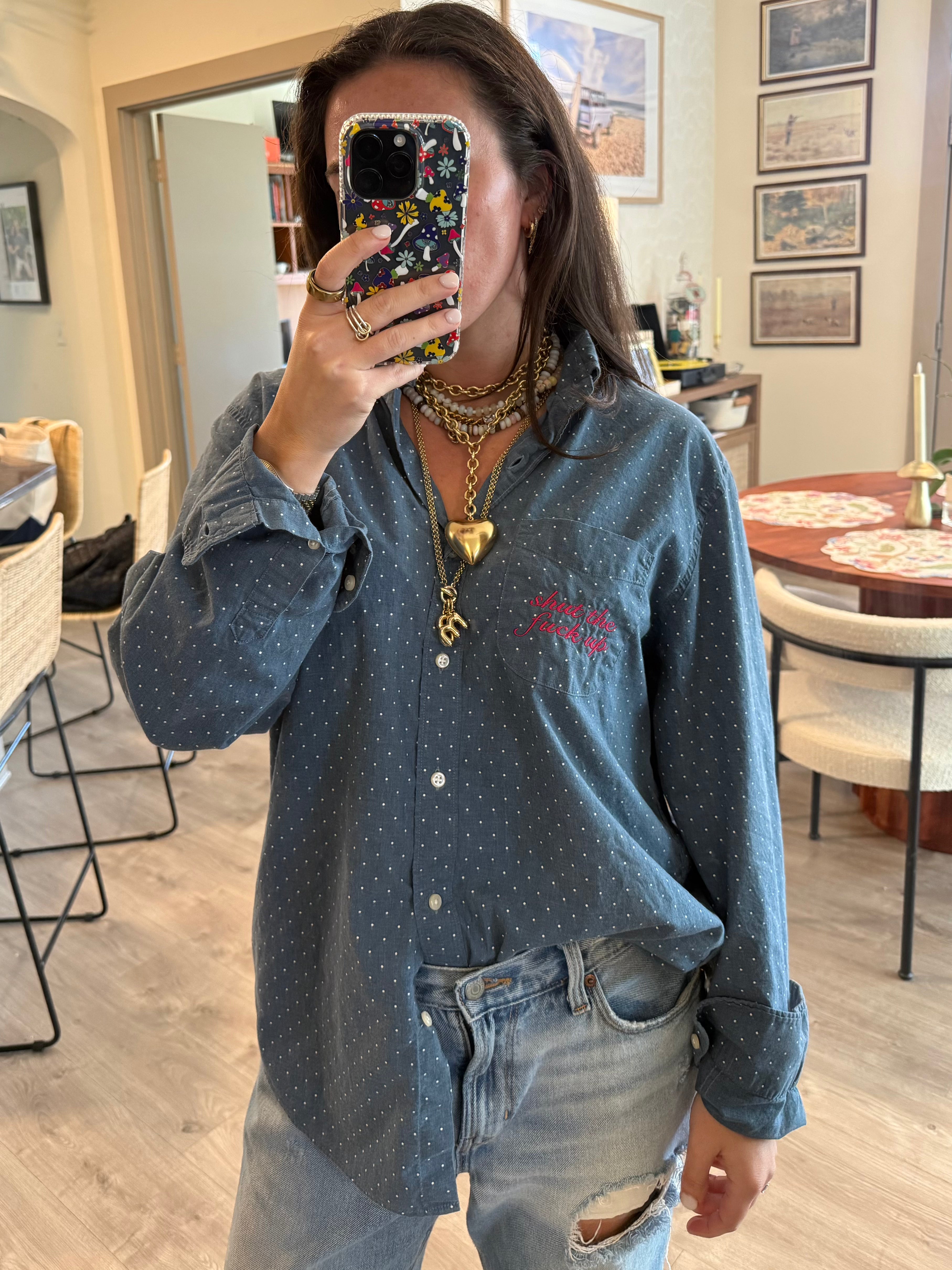 Shut The Fuck Up Button Down - Blue & Magenta