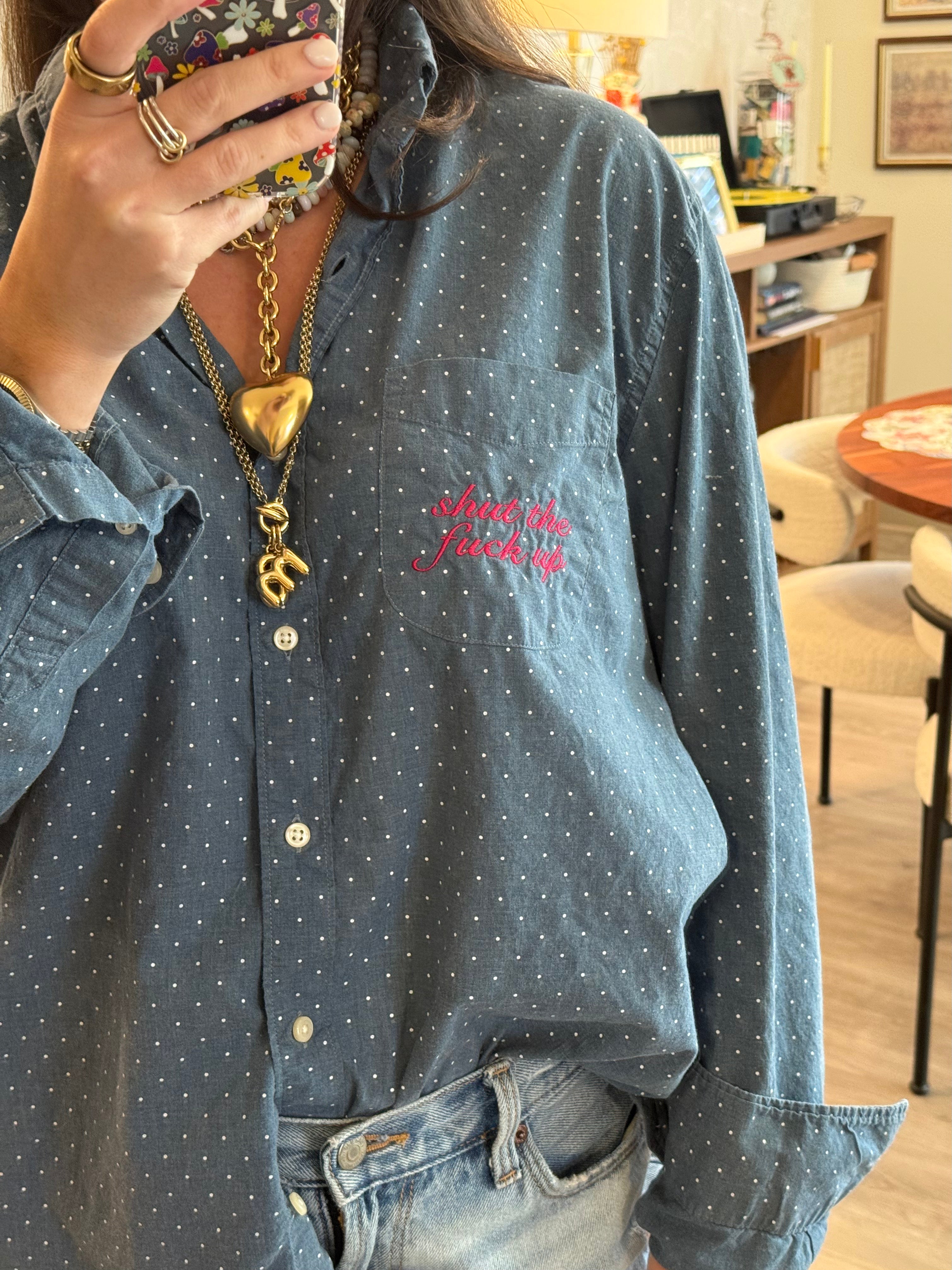 Shut The Fuck Up Button Down - Blue & Magenta