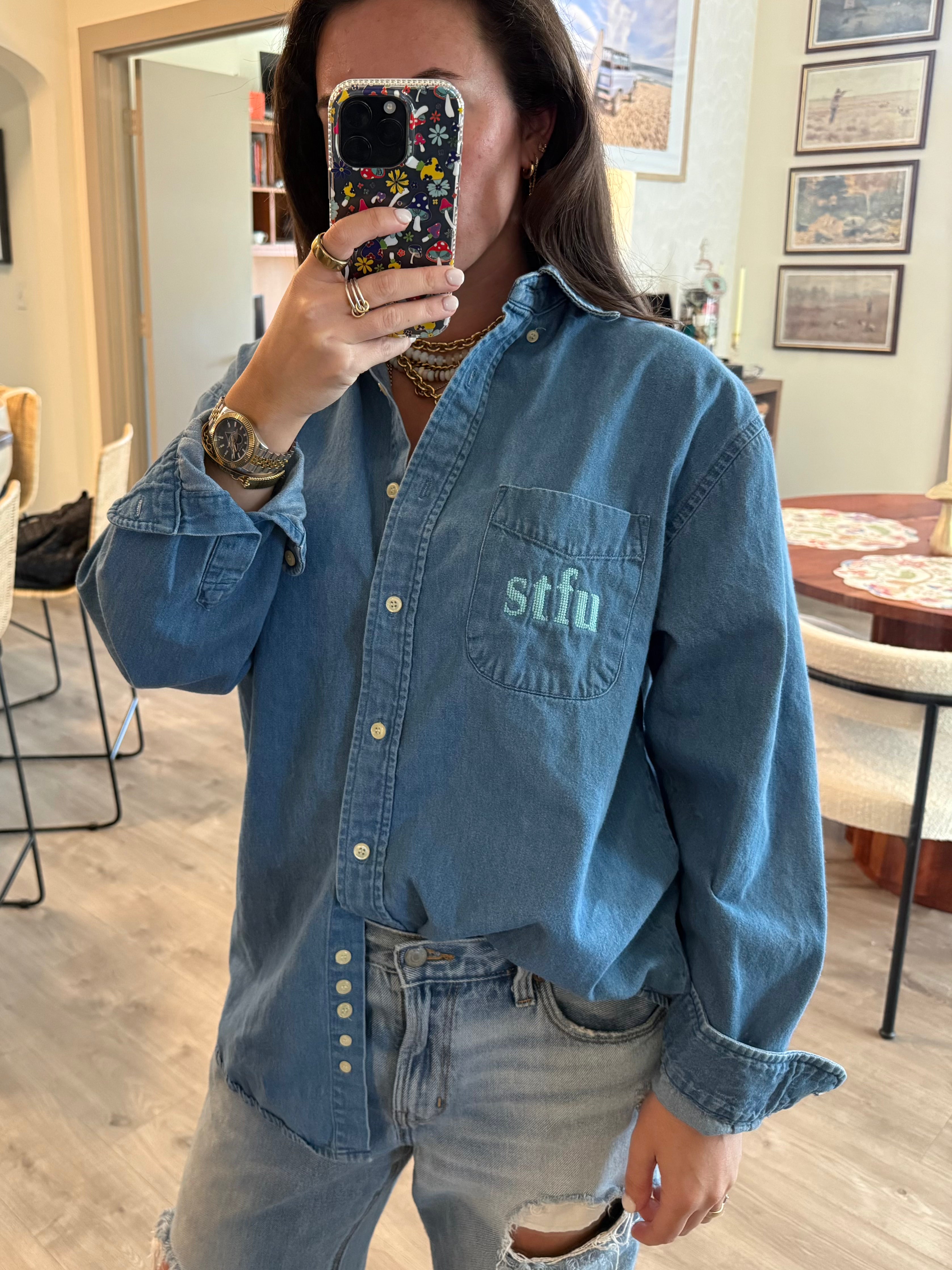 STFU Button Down - Denim & Blue