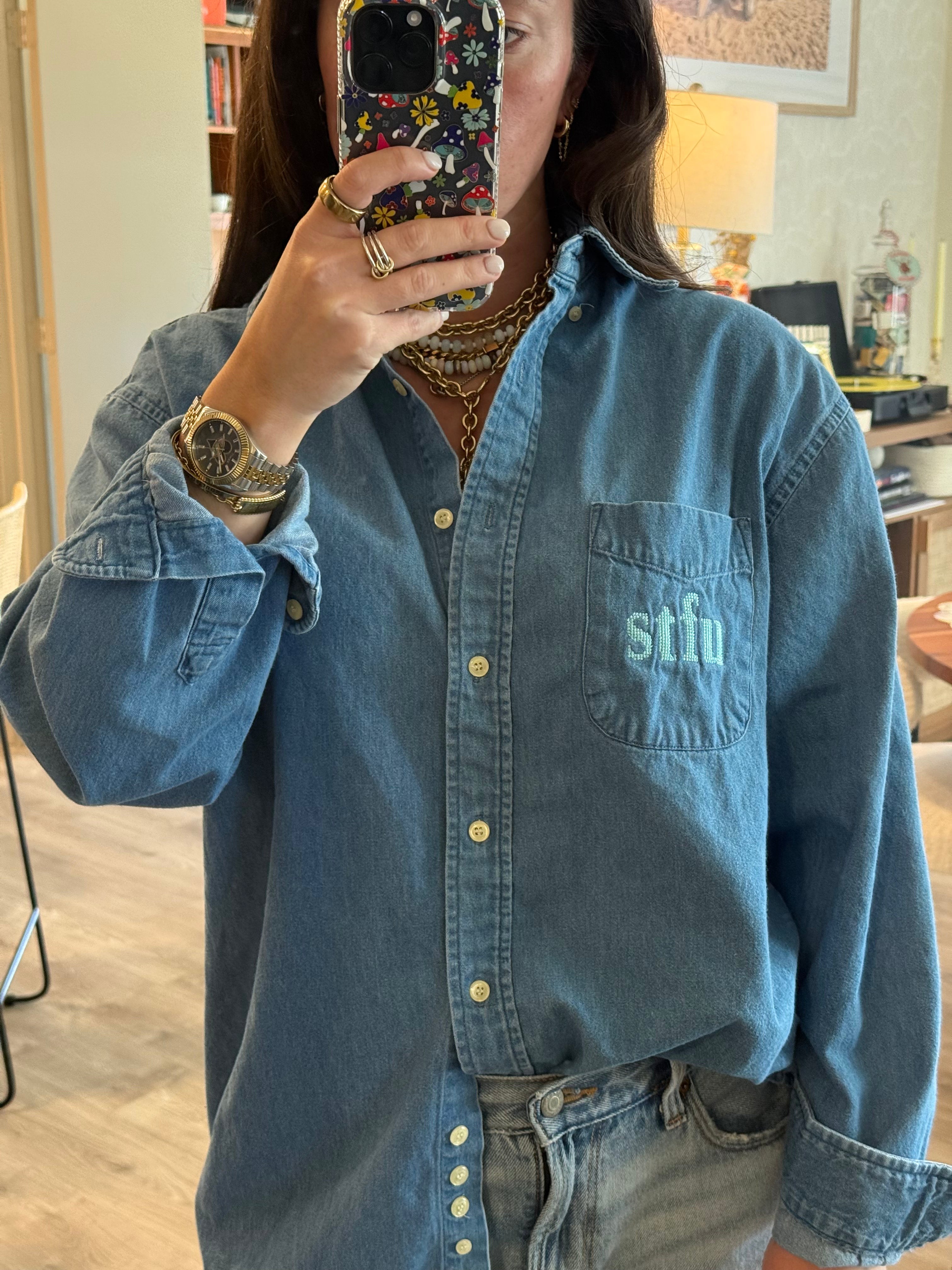 STFU Button Down - Denim & Blue