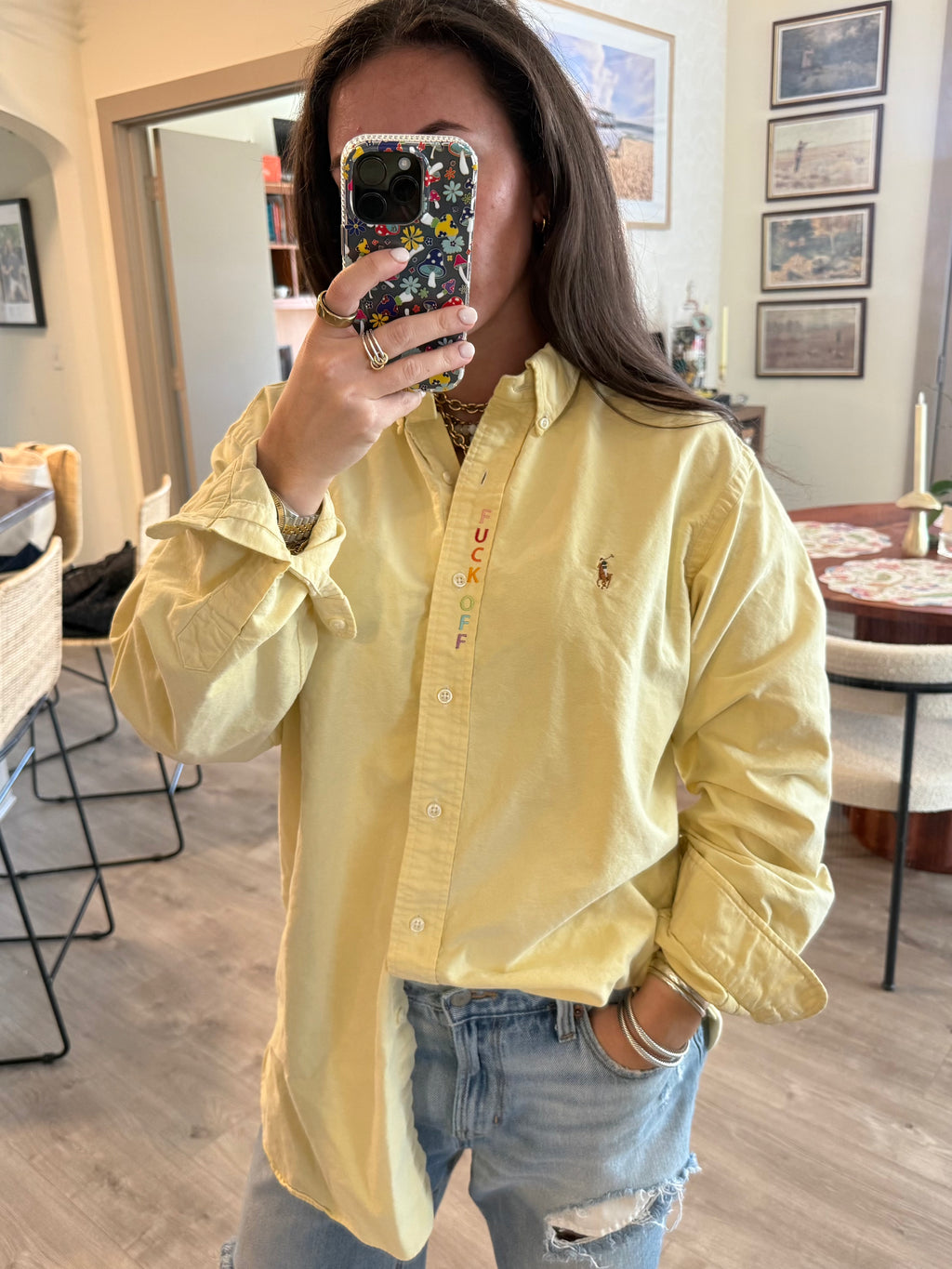F Off Button Down - Yellow & Rainbow
