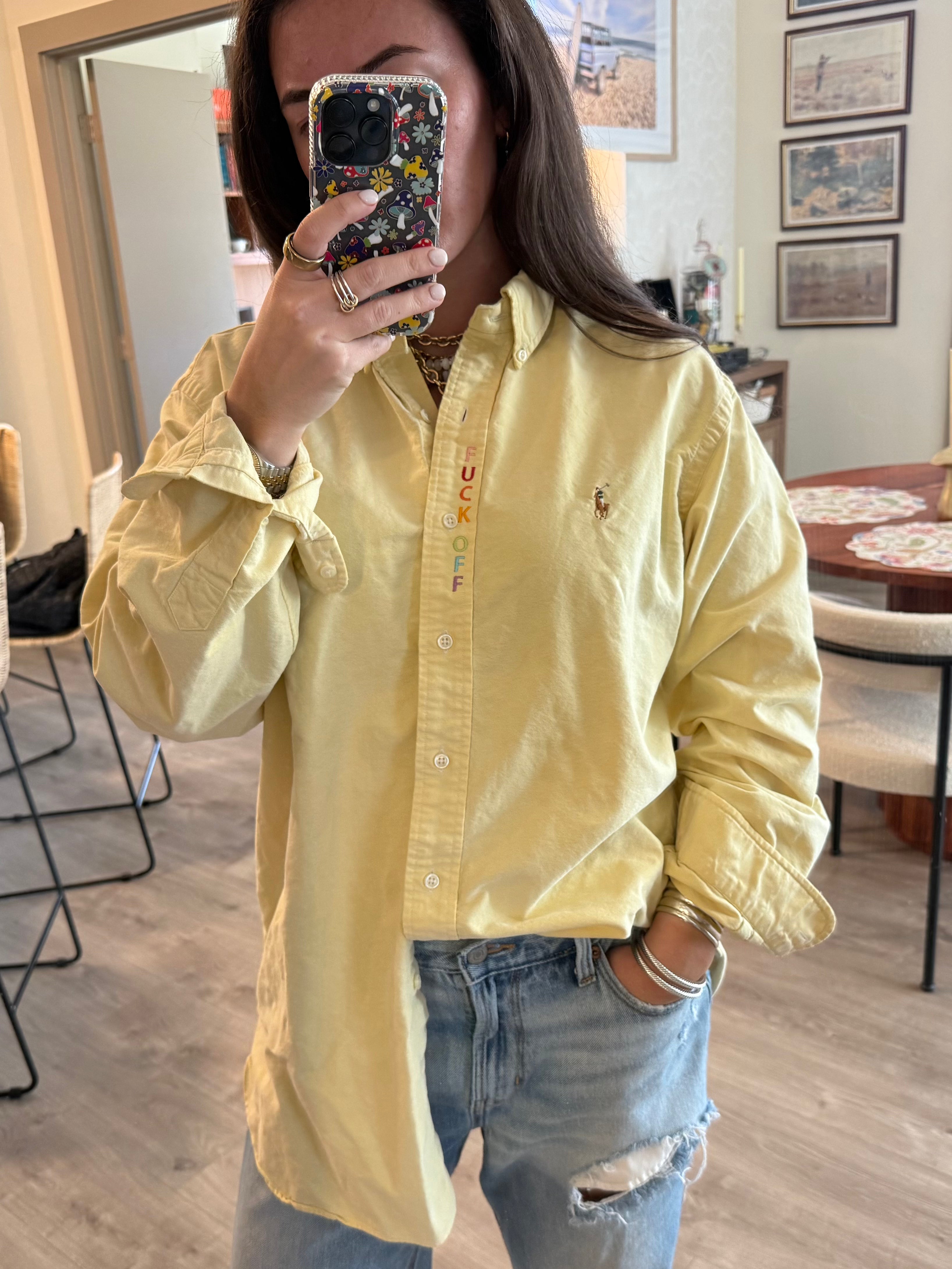 F Off Button Down - Yellow & Rainbow