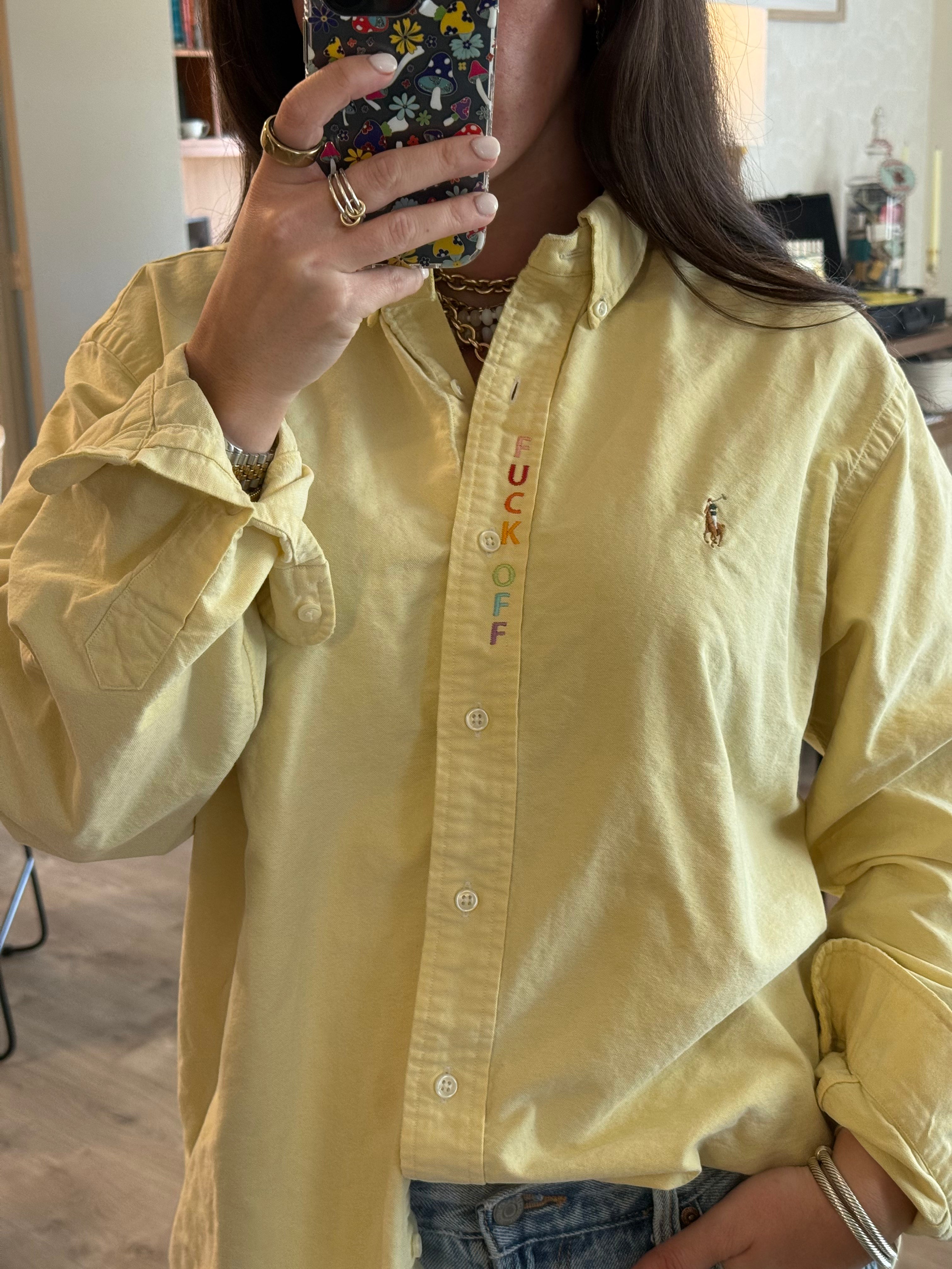 F Off Button Down - Yellow & Rainbow
