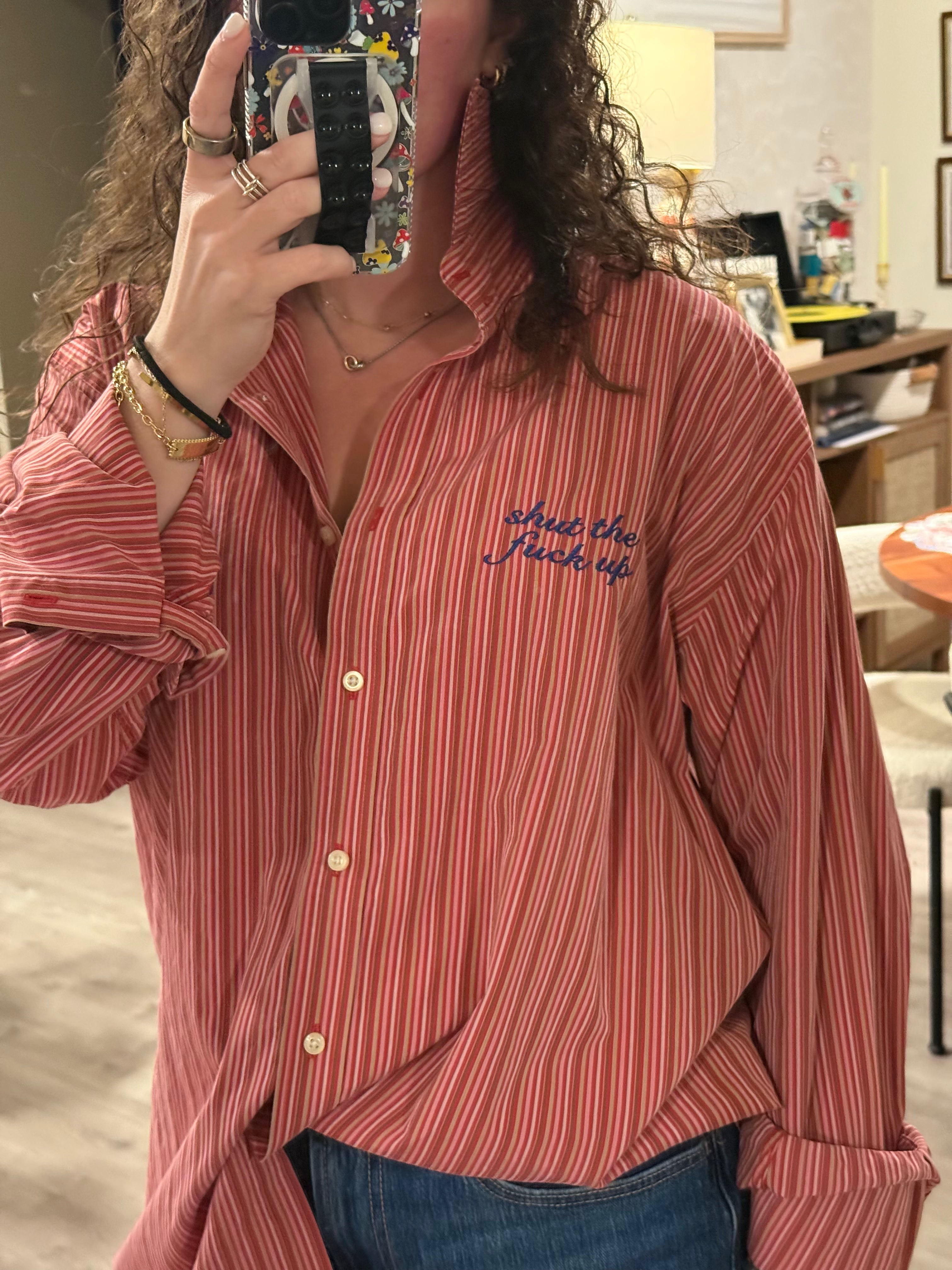 STFU Button Down - Multicolored & Navy