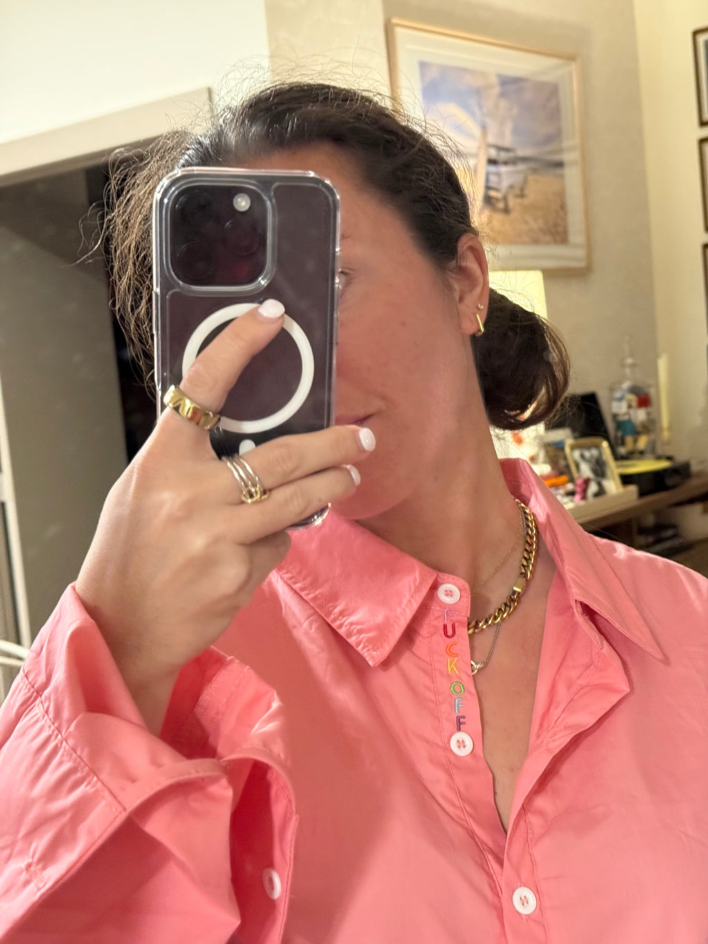 F Off Button Down - Pink & Rainbow