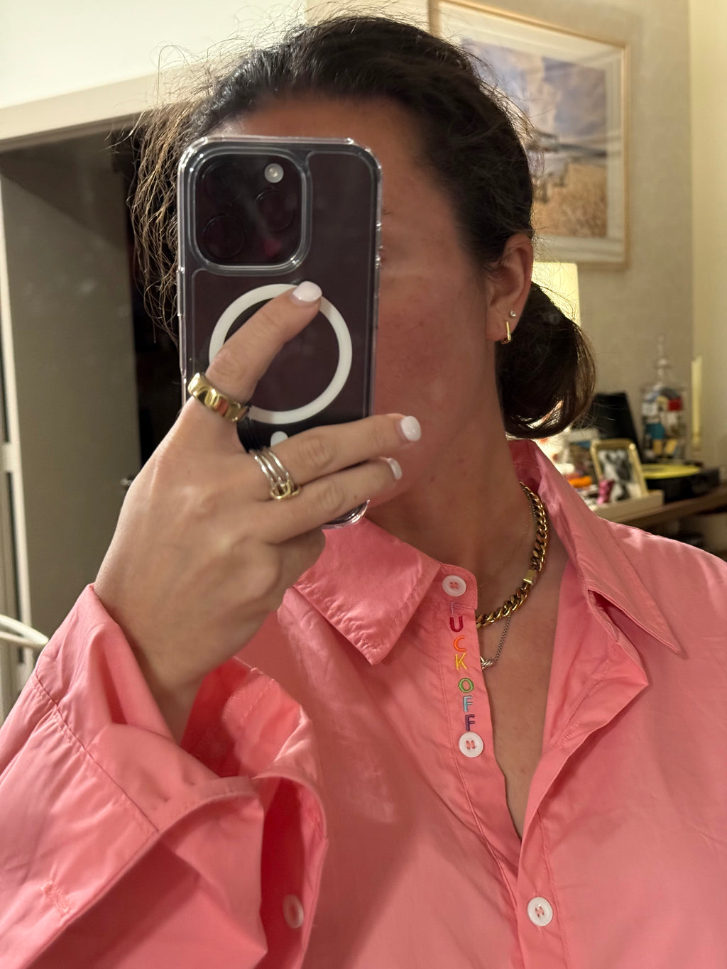 F Off Button Down - Pink & Rainbow