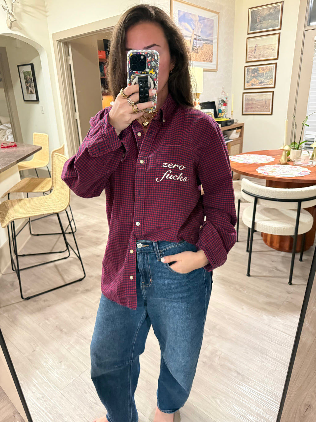 'zero fucks' Button Down - Size L