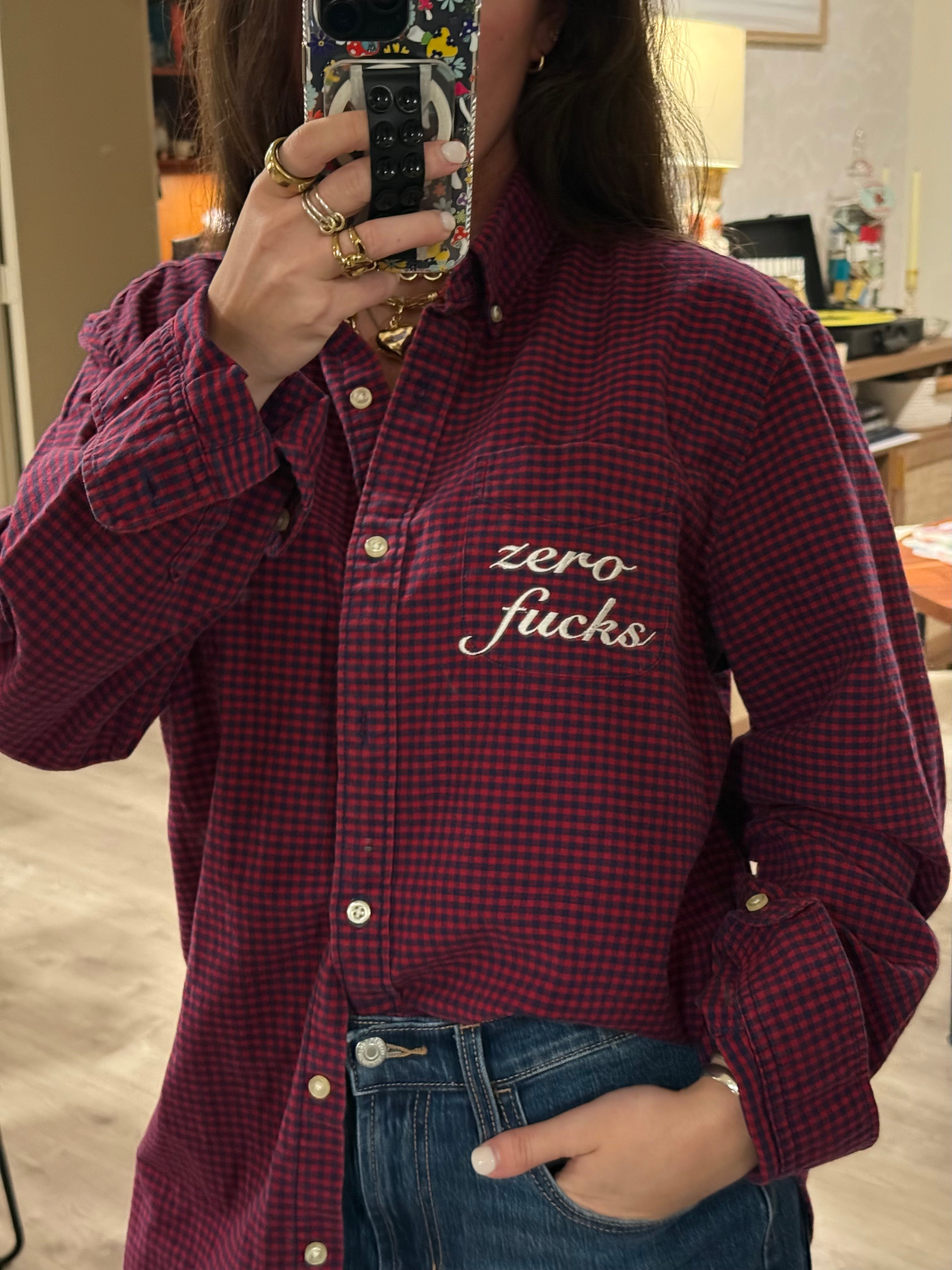 'zero fucks' Button Down - Size L