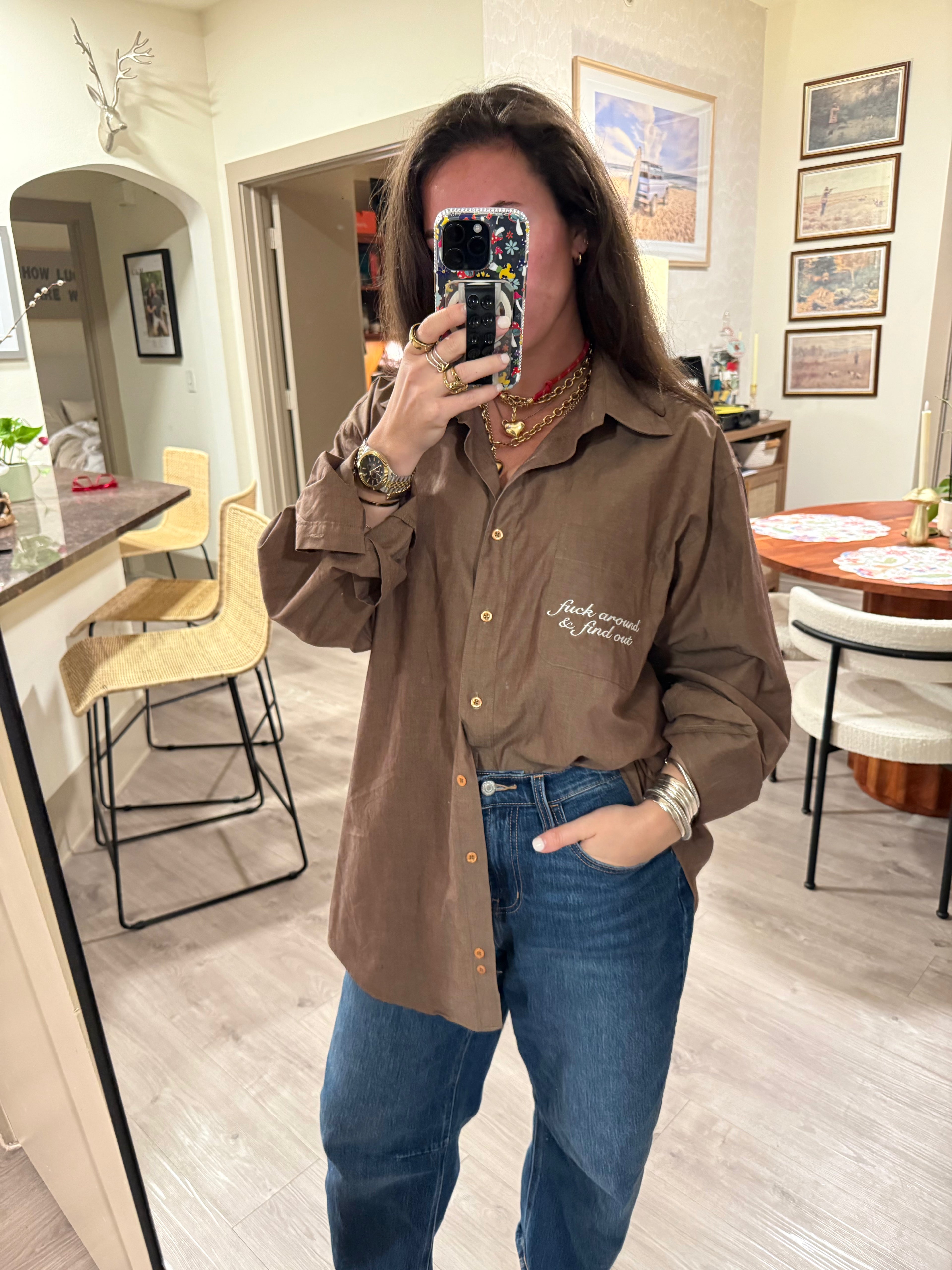 'fuck around & find out' Button Down - Size XL