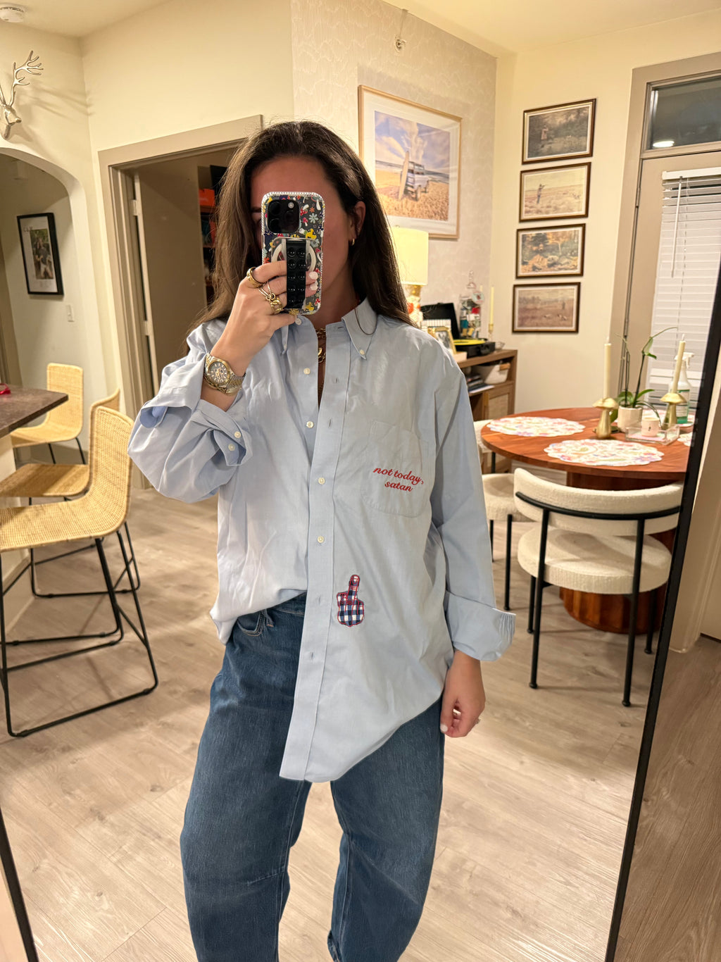 'not today, satan' Button Down - Size L