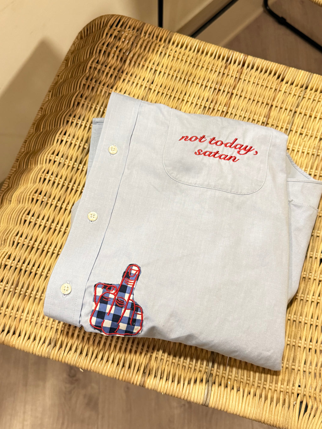 'not today, satan' Button Down - Size L
