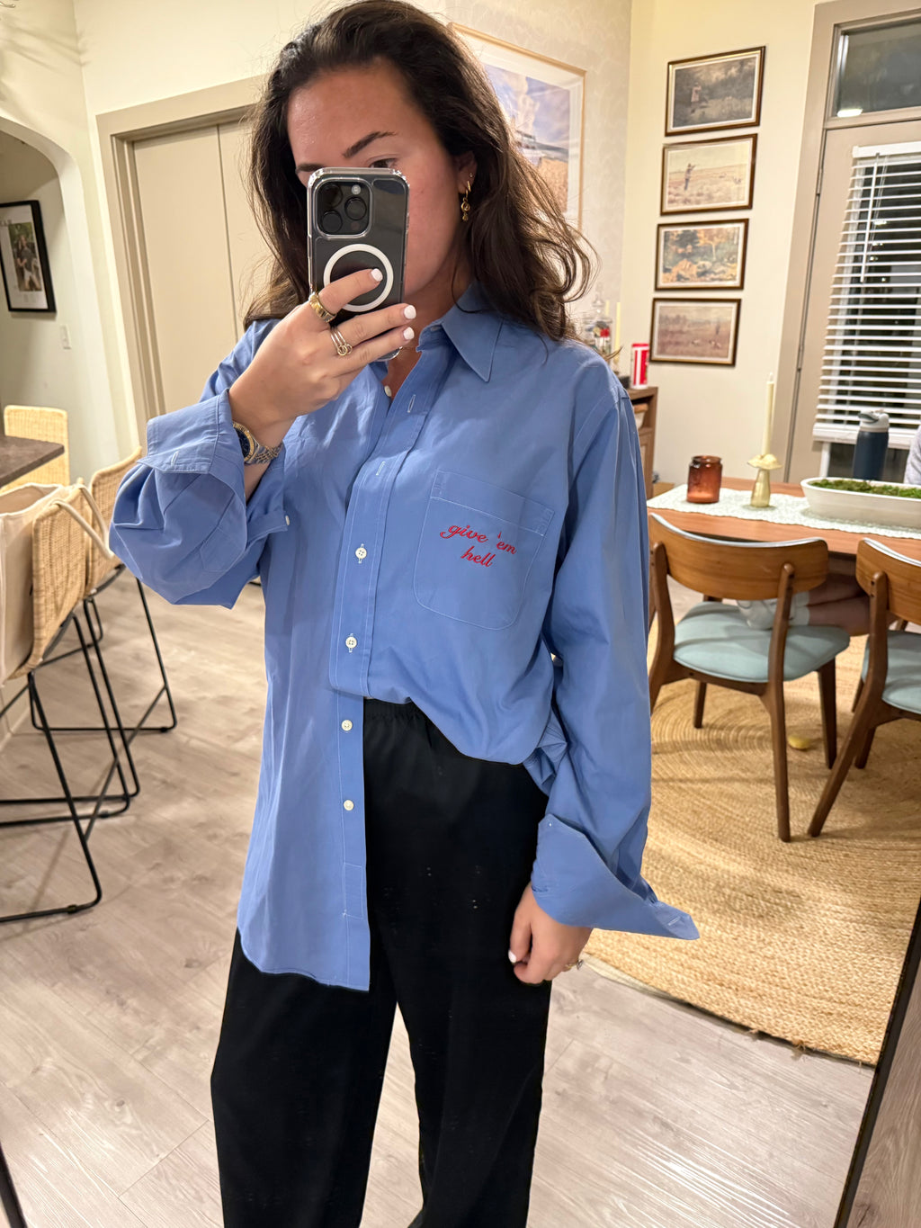 give 'em hell Button Down - Blue & Red - Size 2XL