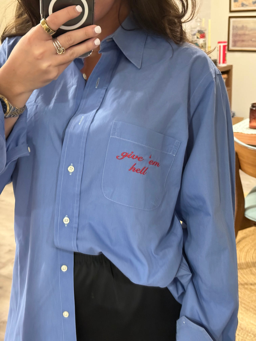 give 'em hell Button Down - Blue & Red - Size 2XL