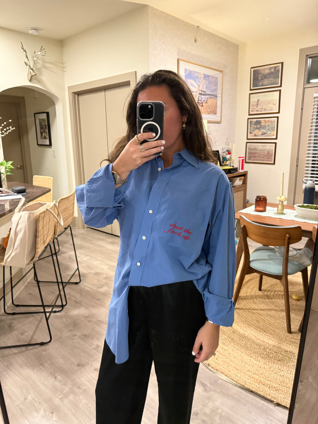 STFU Button Down - Blue & Red - Size 2XL