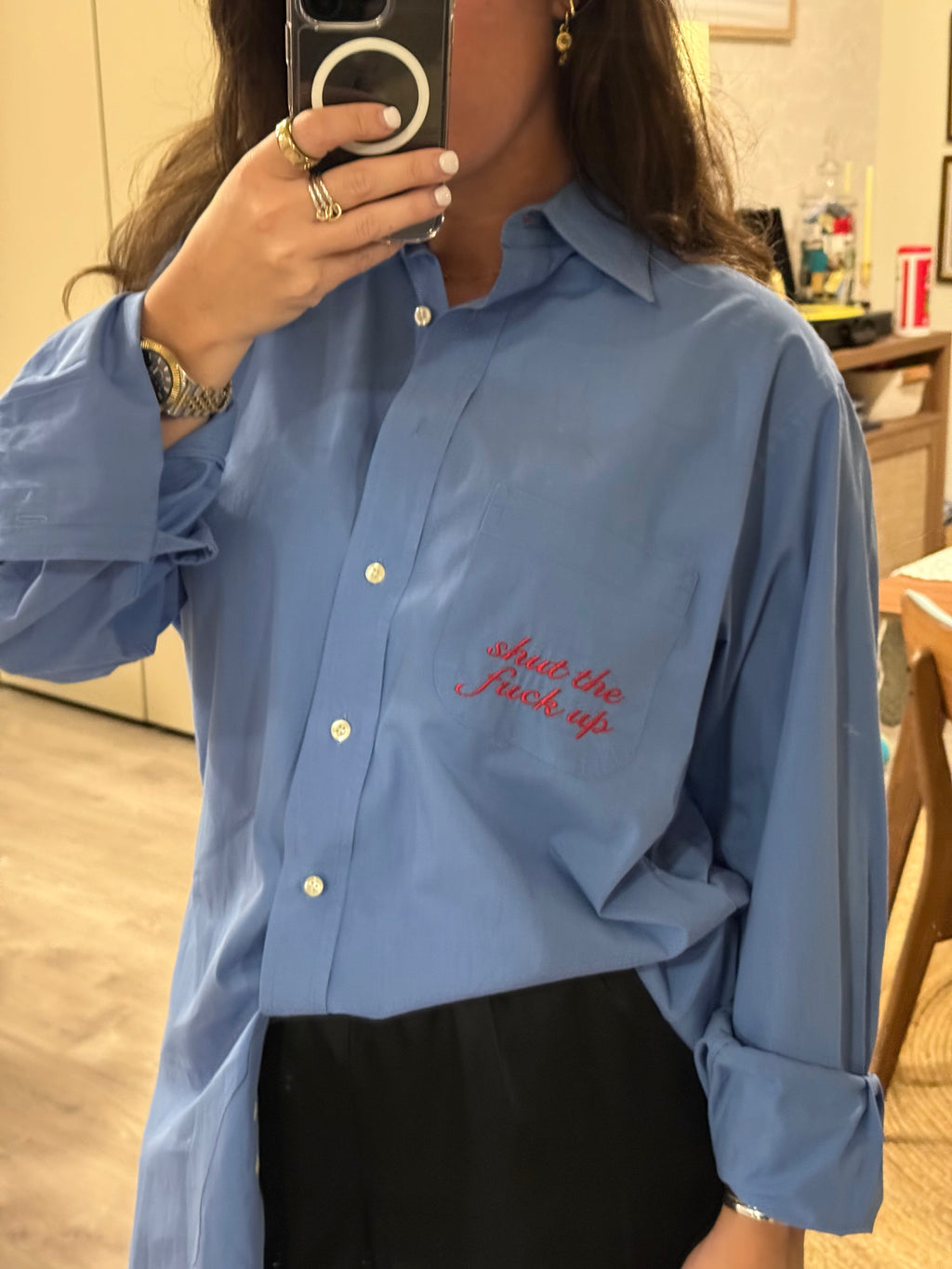 STFU Button Down - Blue & Red - Size 2XL