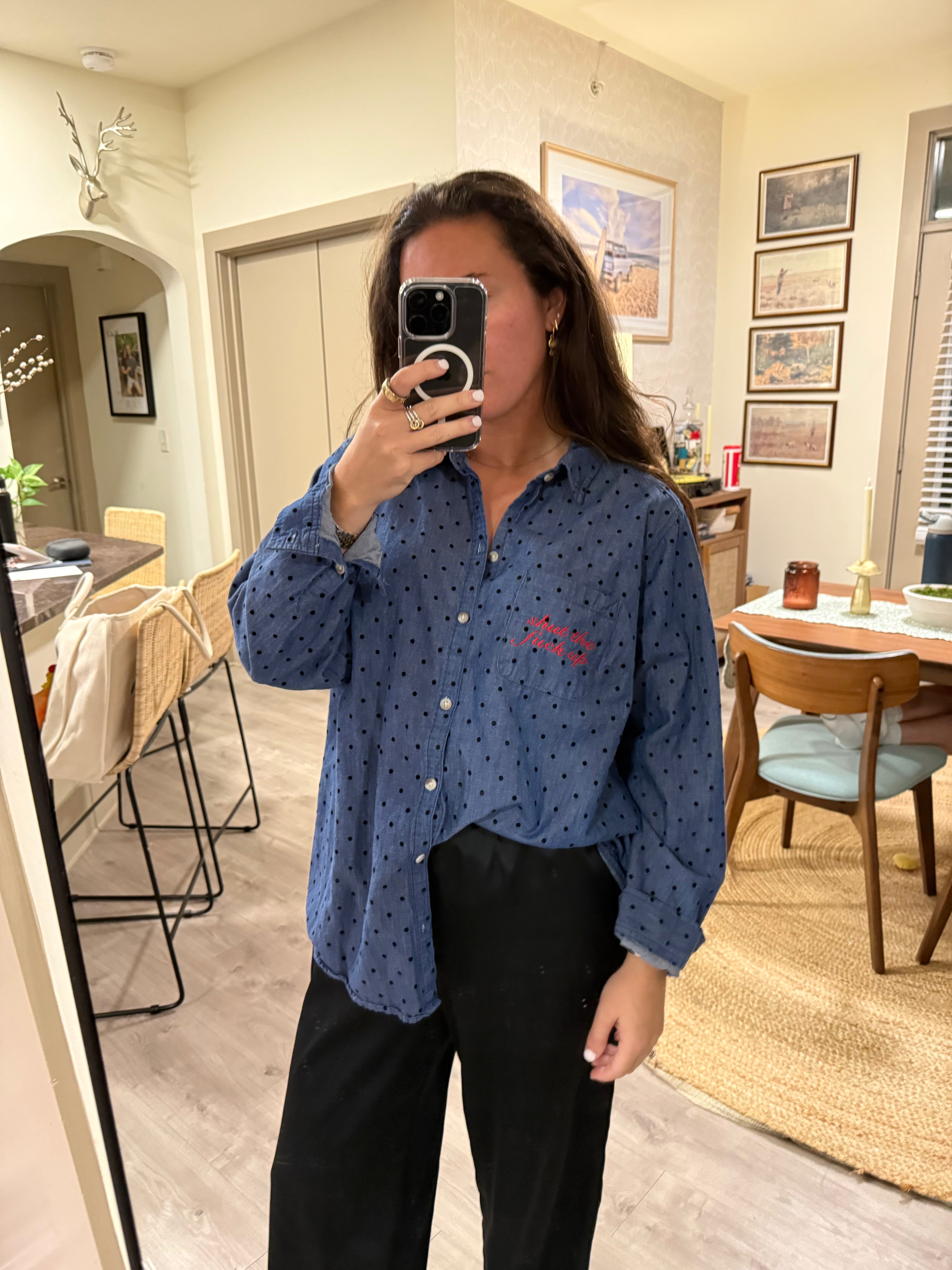 STFU Button Down - Denim & Red- Size 1X