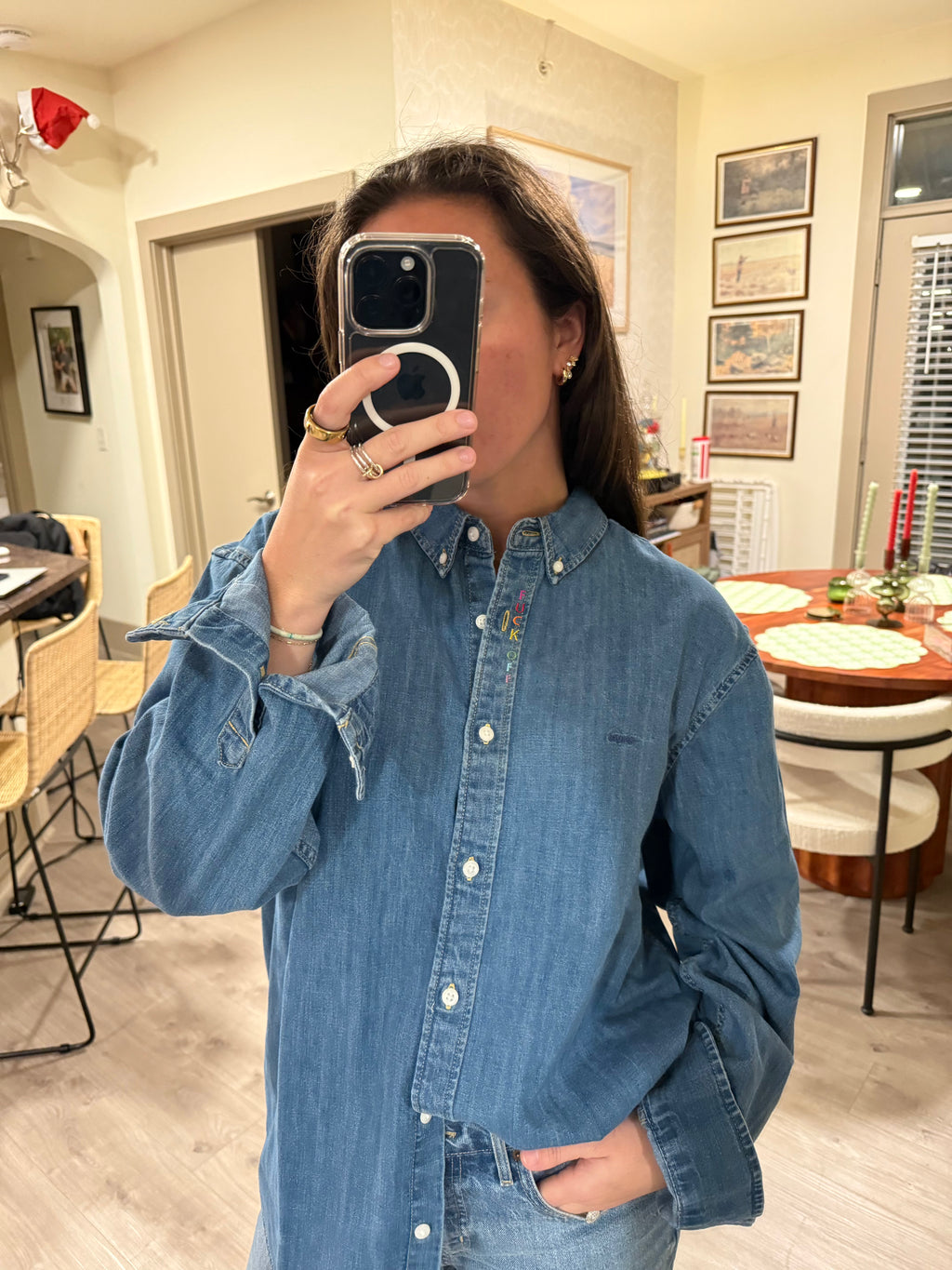 F Off Button Down - Denim & Rainbow