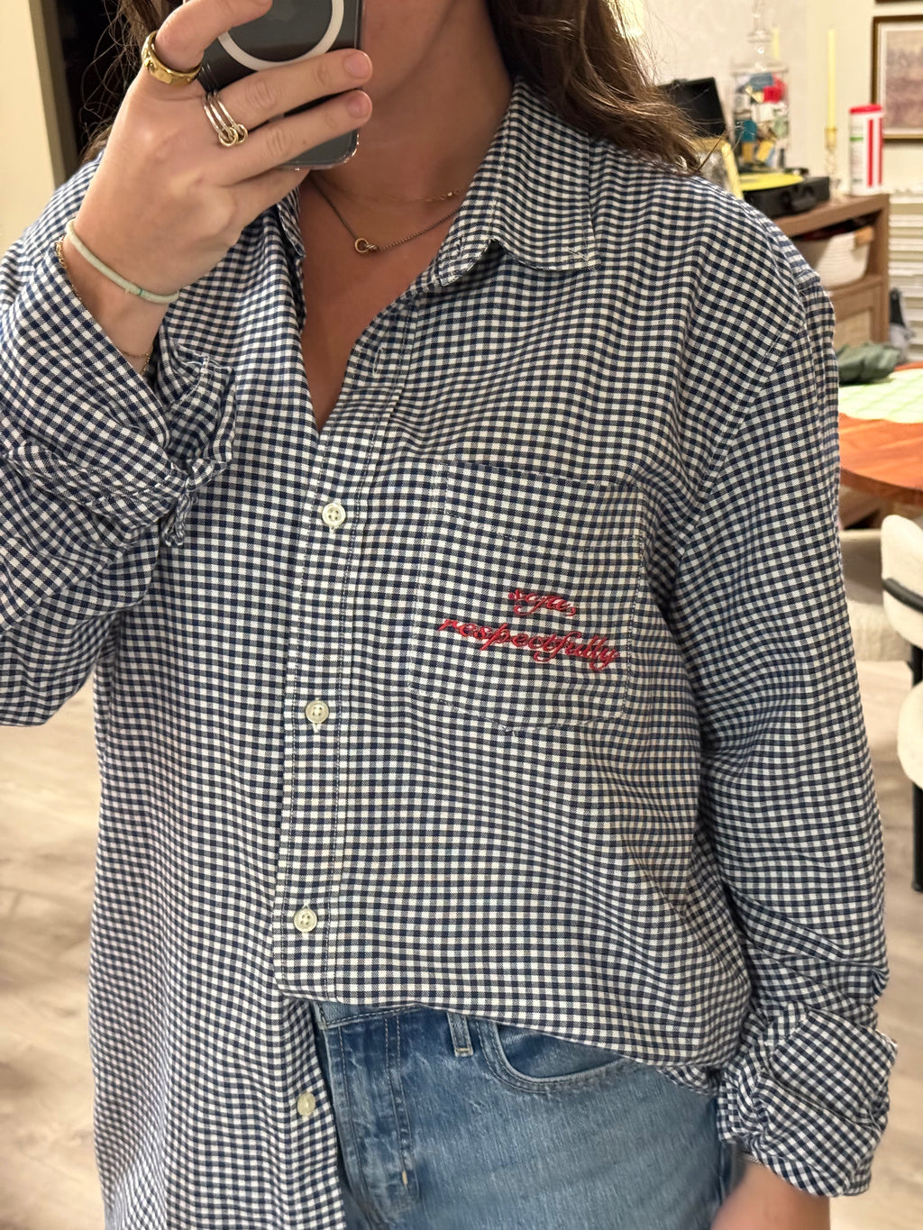 Stfu Respectfully Button Down - Blue Plaid & Red