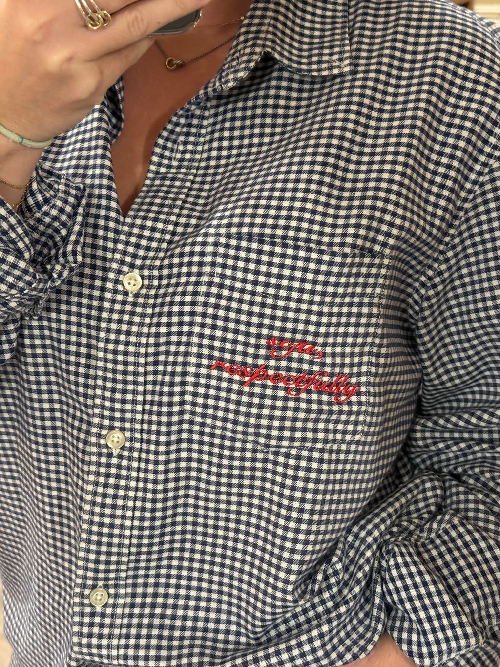 Stfu Respectfully Button Down - Blue Plaid & Red