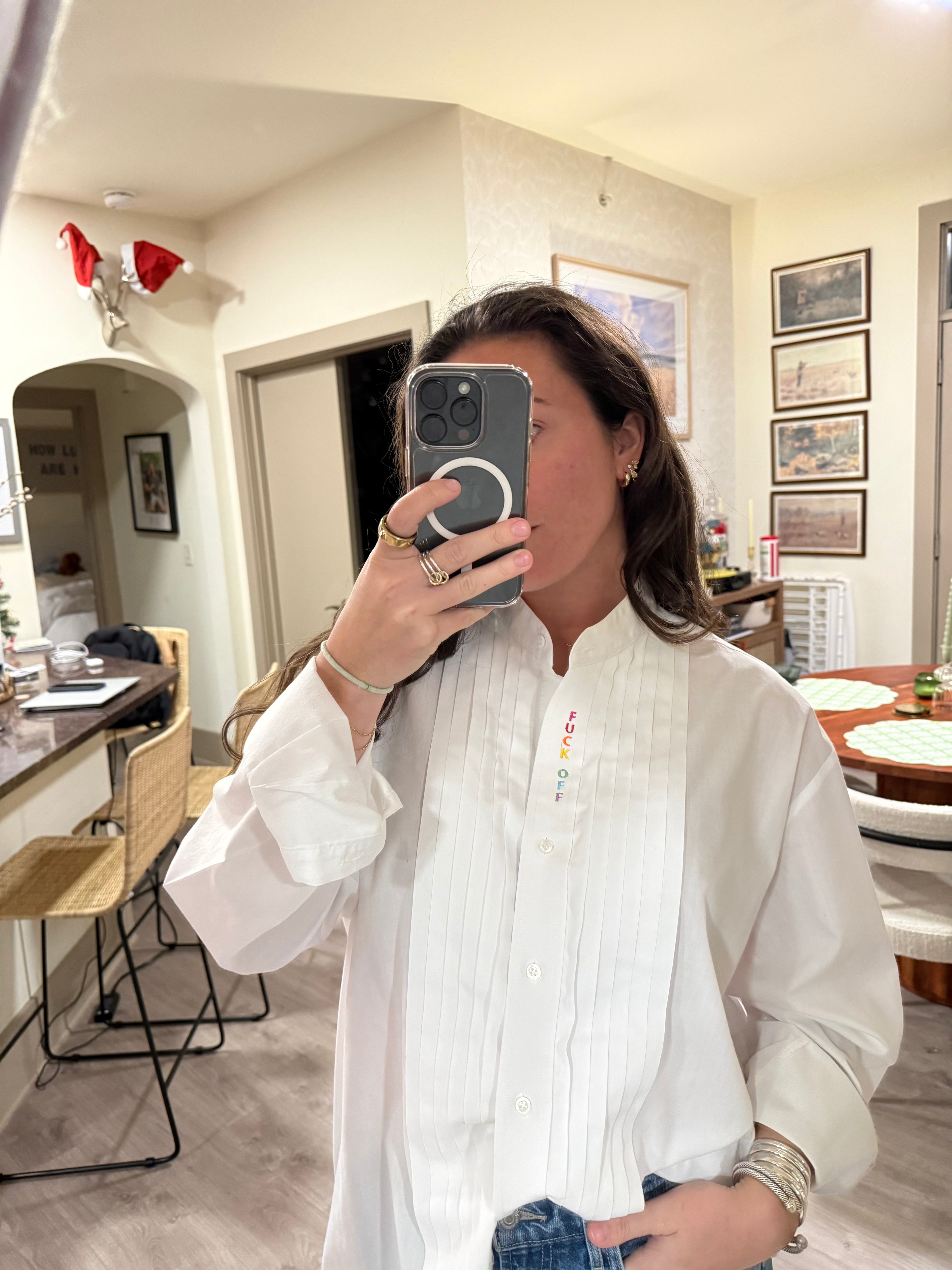 F Off Button Down - White & Rainbow