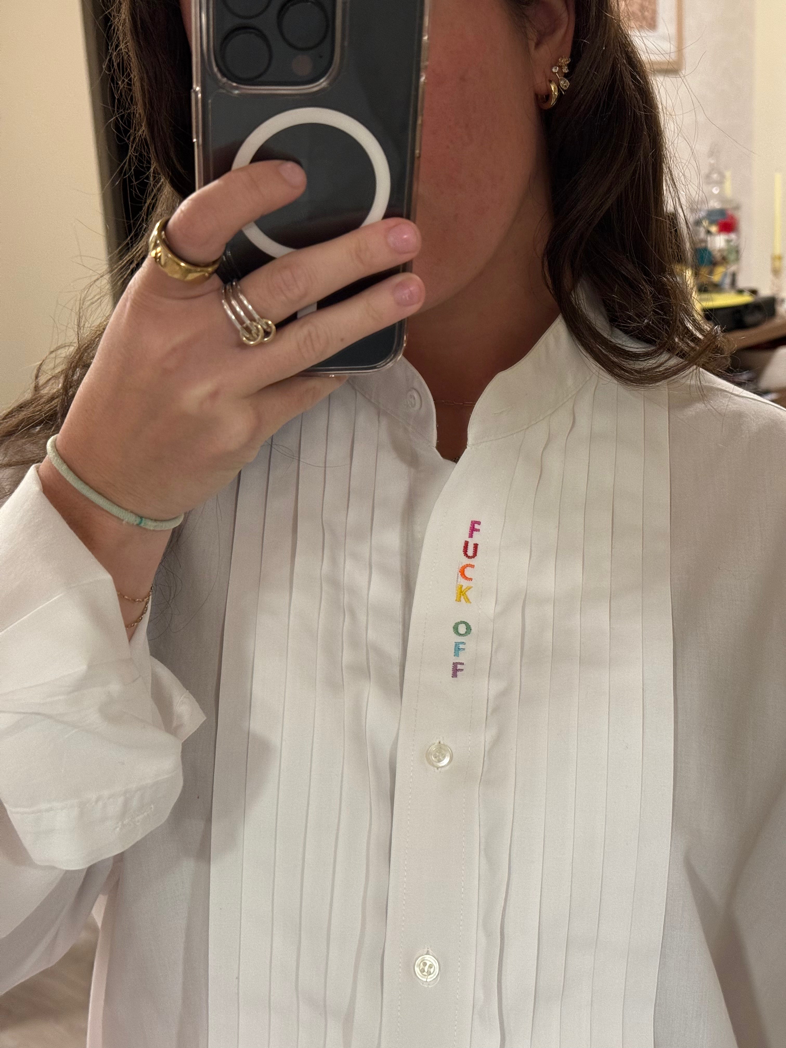 F Off Button Down - White & Rainbow