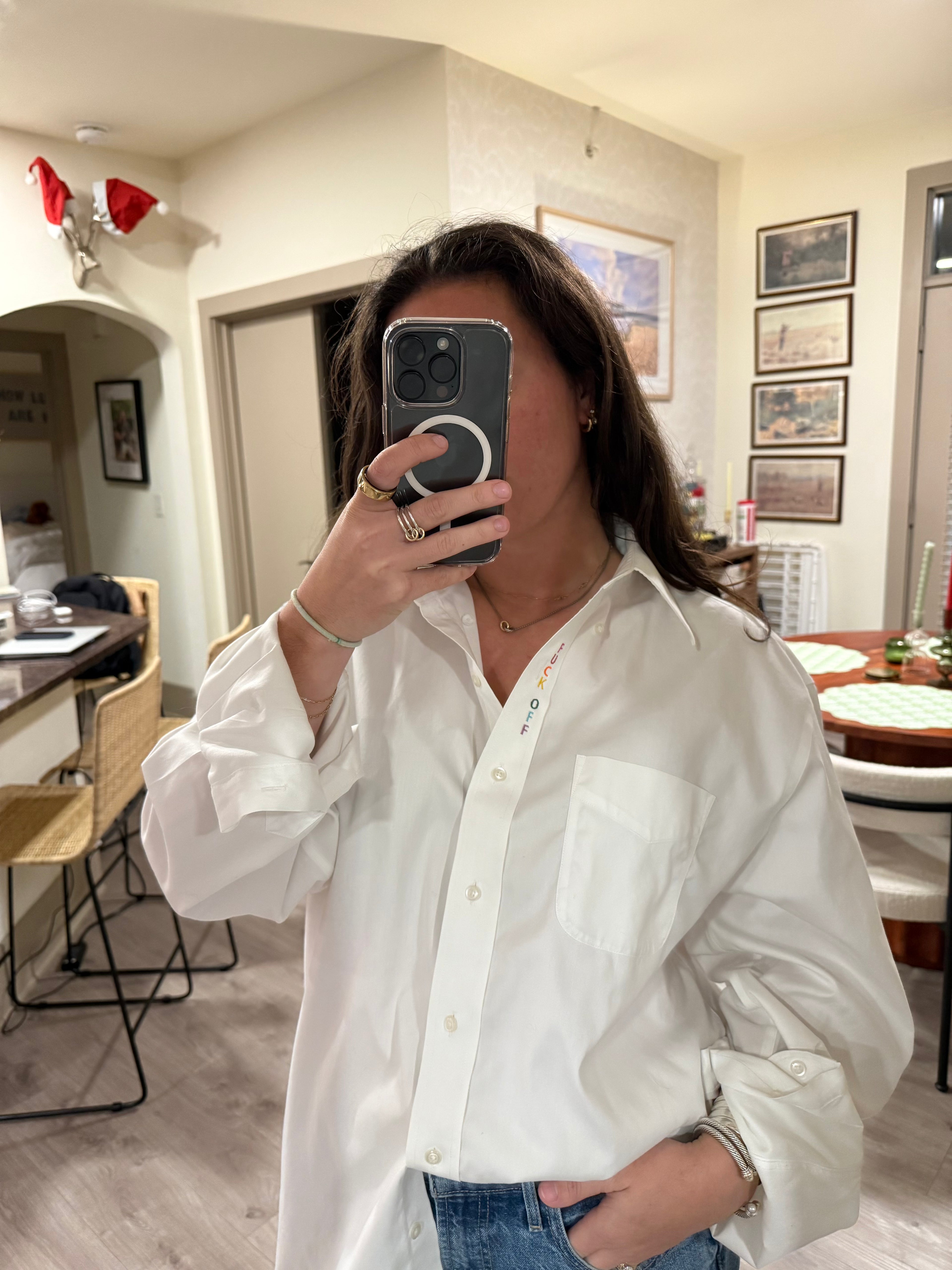 F Off Button Down - White & Rainbow