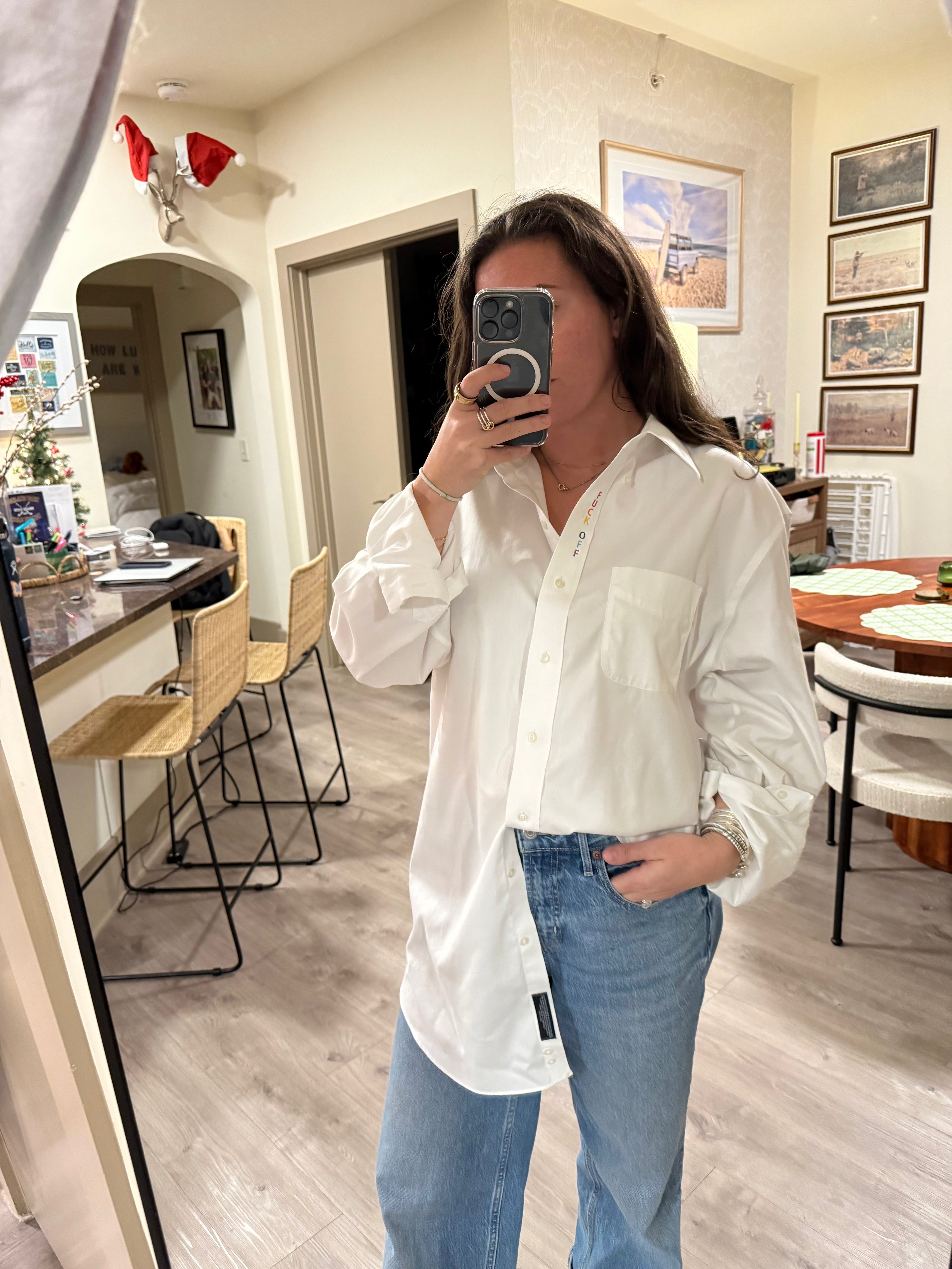 F Off Button Down - White & Rainbow