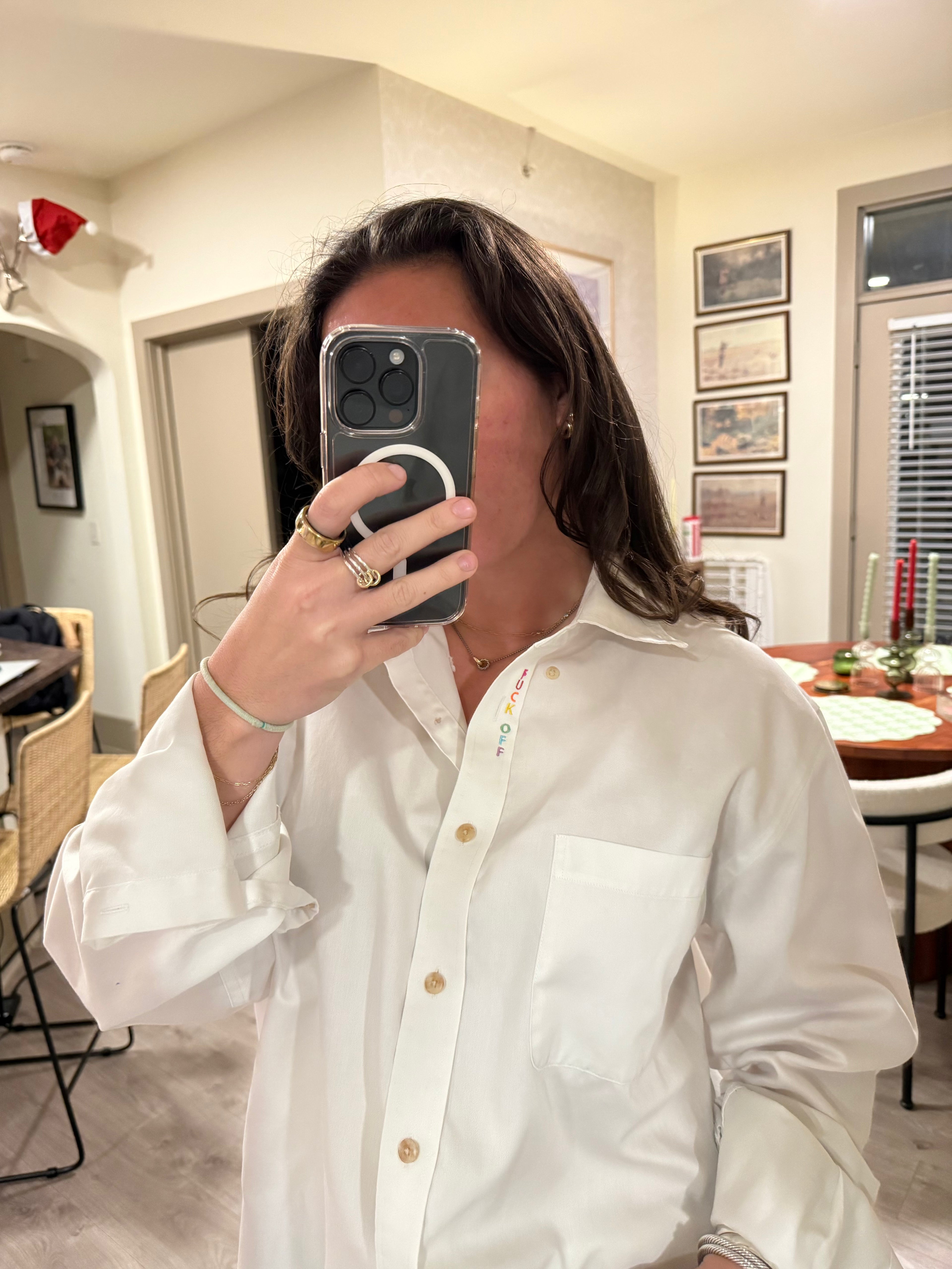 F Off Button Down - White & Rainbow