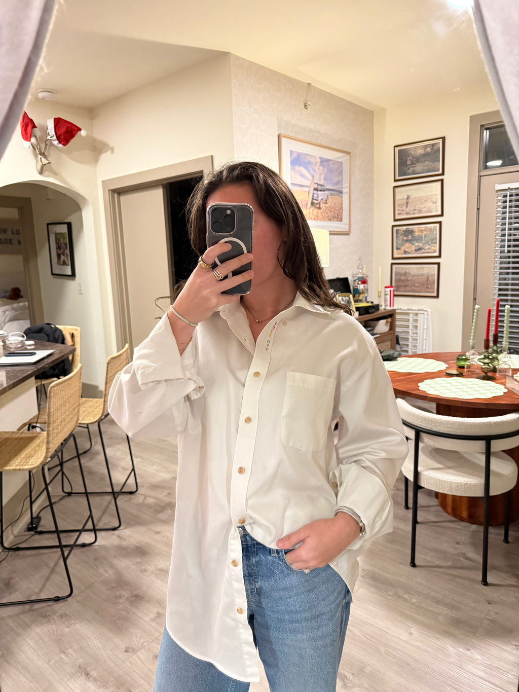 F Off Button Down - White & Rainbow