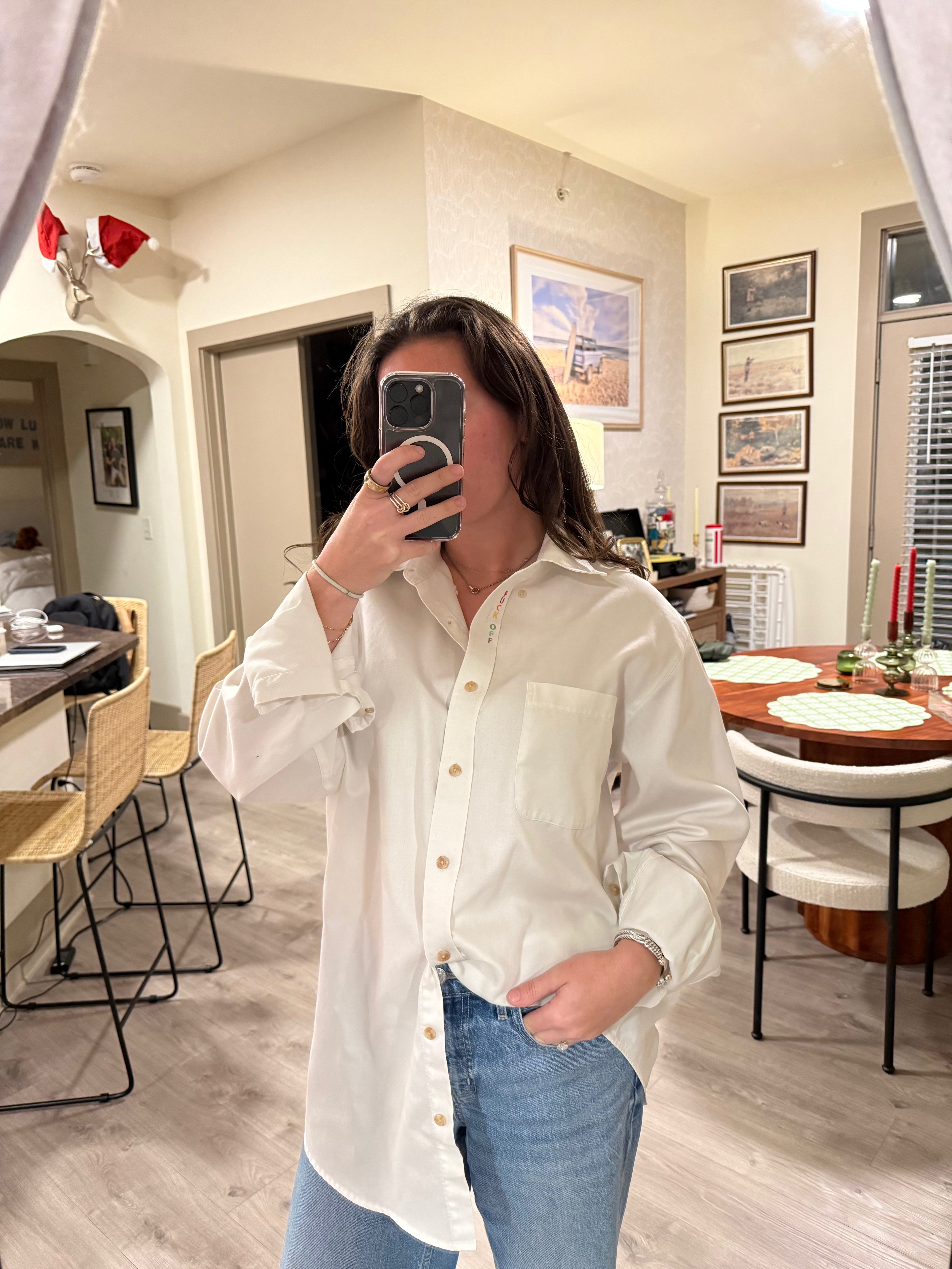 F Off Button Down - White & Rainbow