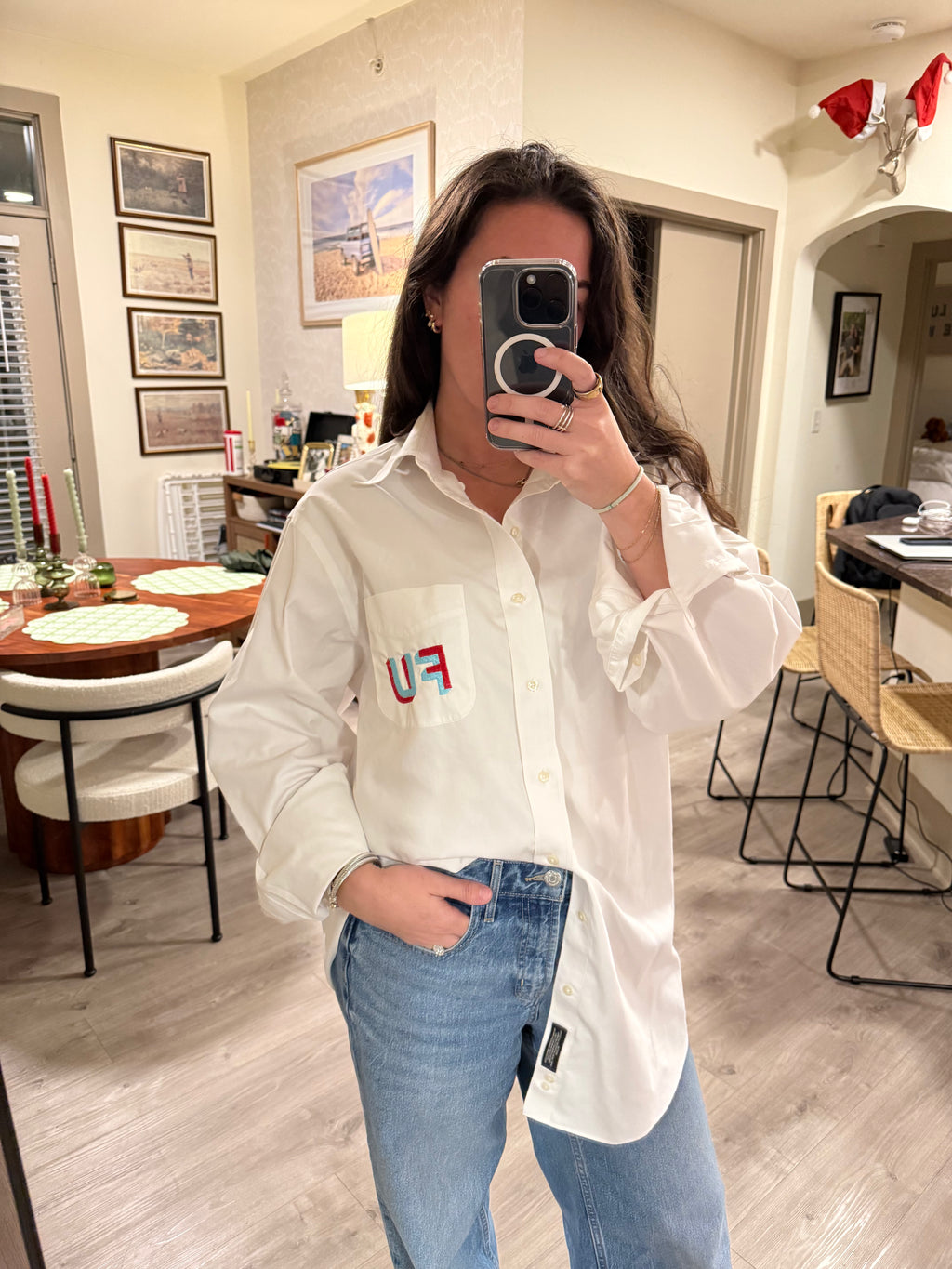 FU Button Down - White & Red/Blue