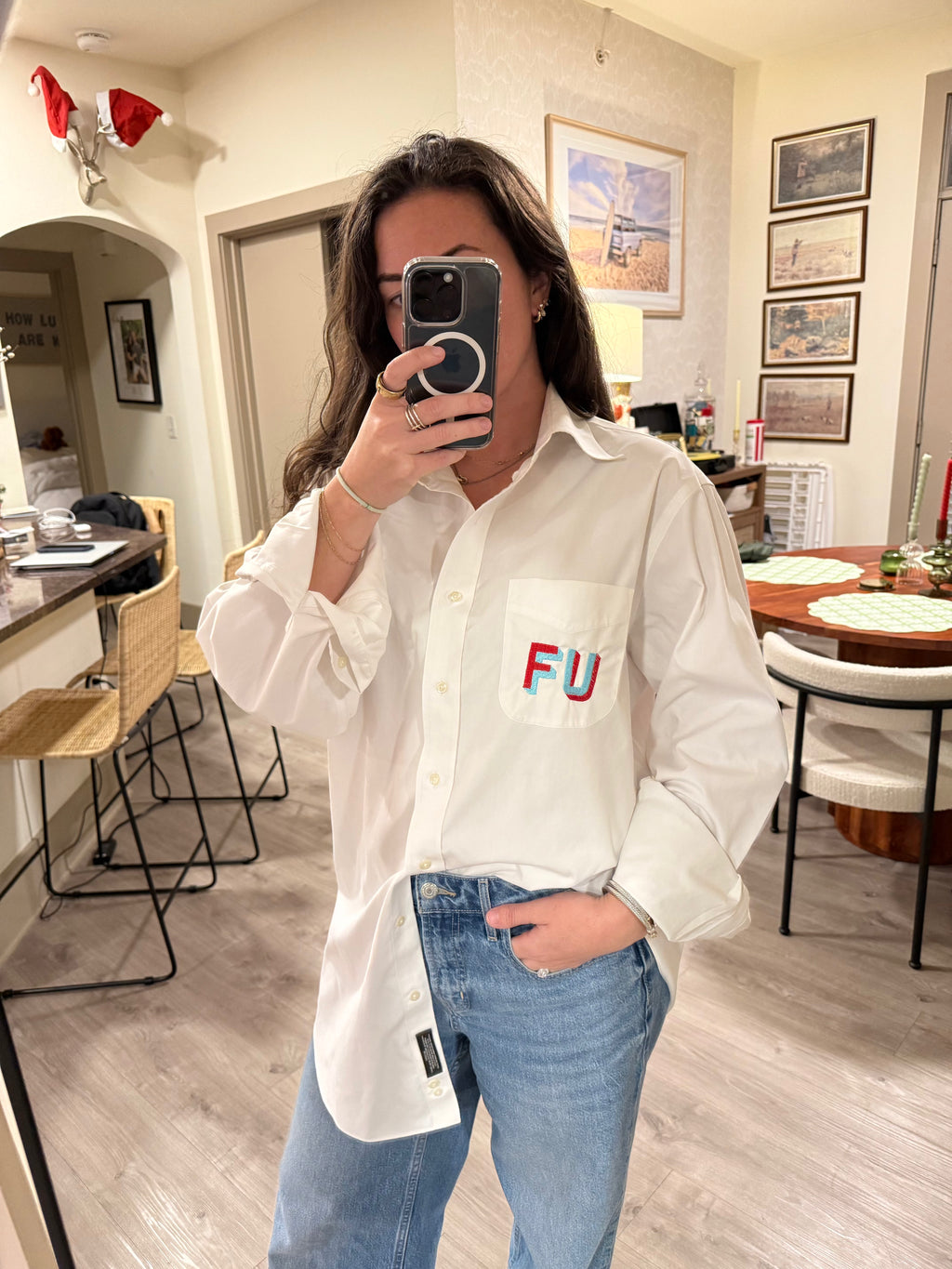 FU Button Down - White & Red/Blue
